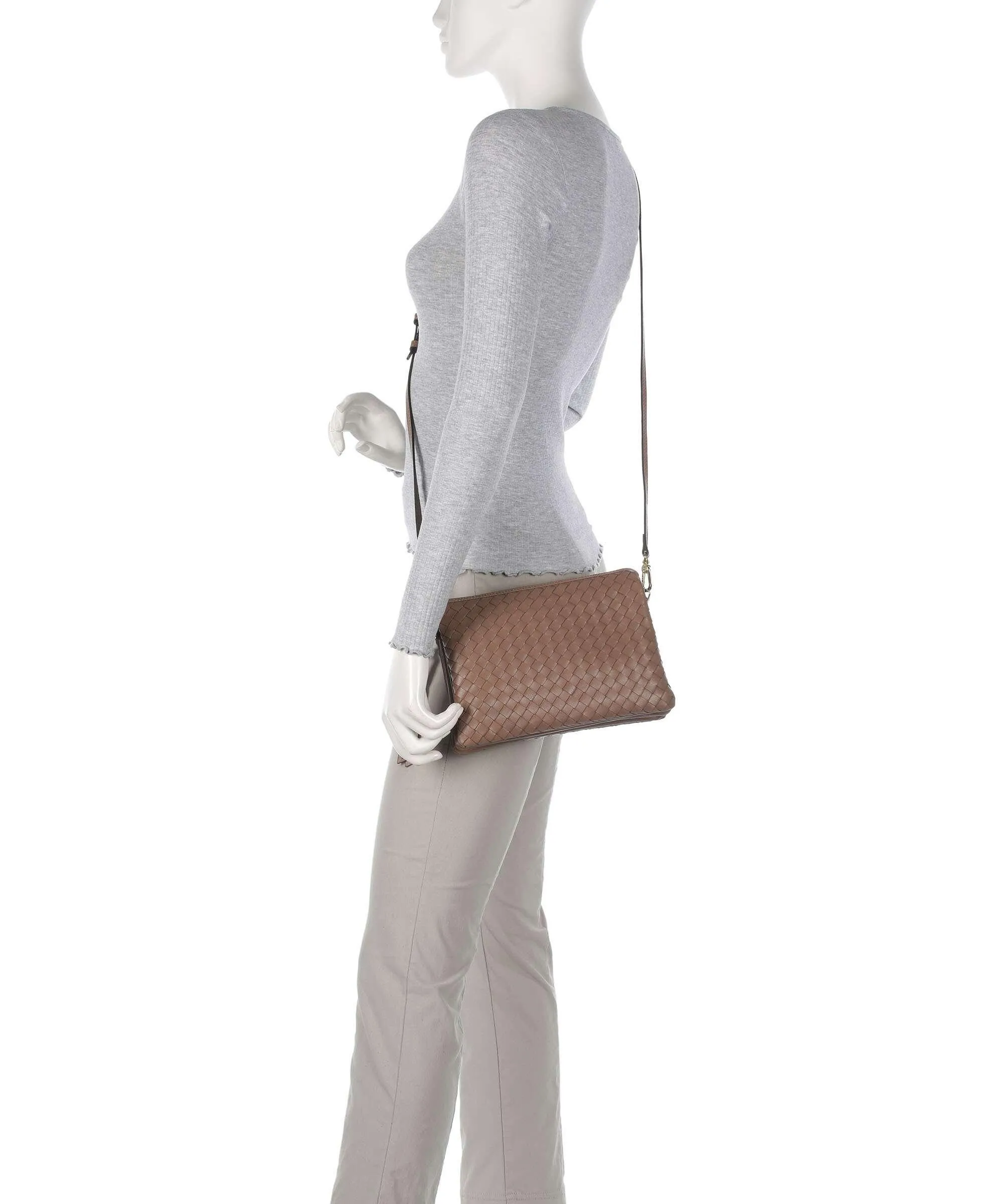  Abro Piuma Threefold Borsa a tracolla pelle a grana fine camel  