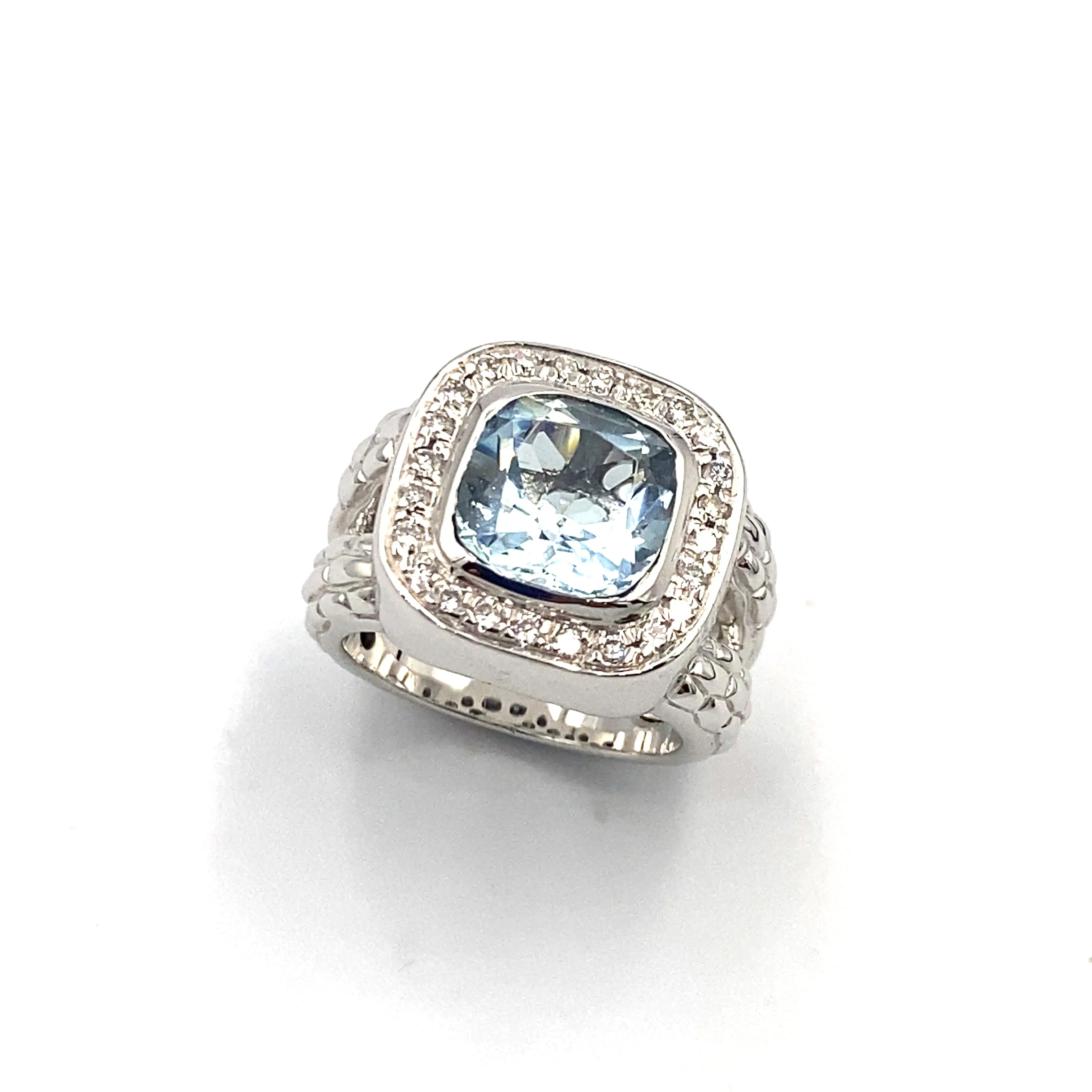 Anello Fope Oro Bianco Diamanti Acquamarina