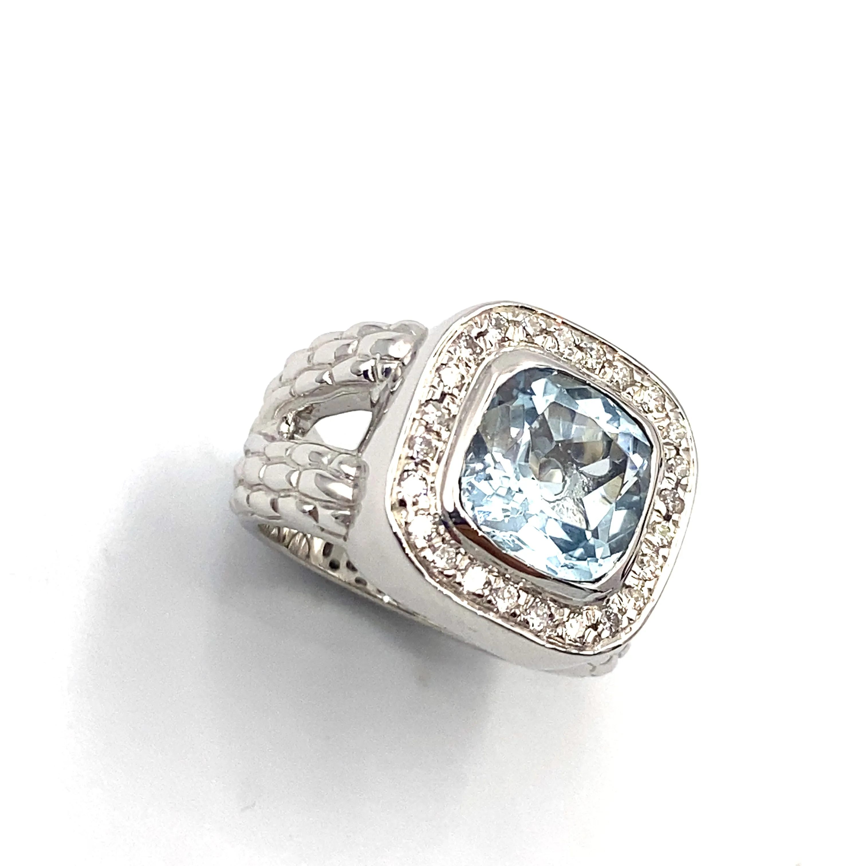 Anello Fope Oro Bianco Diamanti Acquamarina