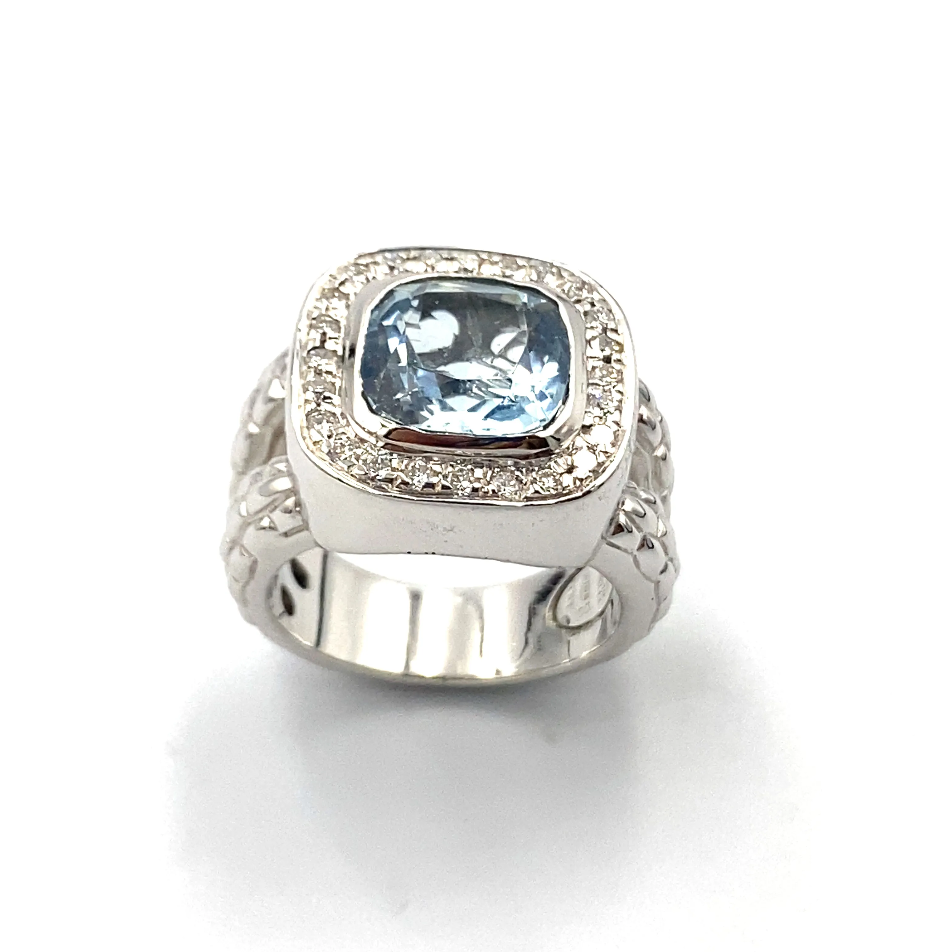 Anello Fope Oro Bianco Diamanti Acquamarina