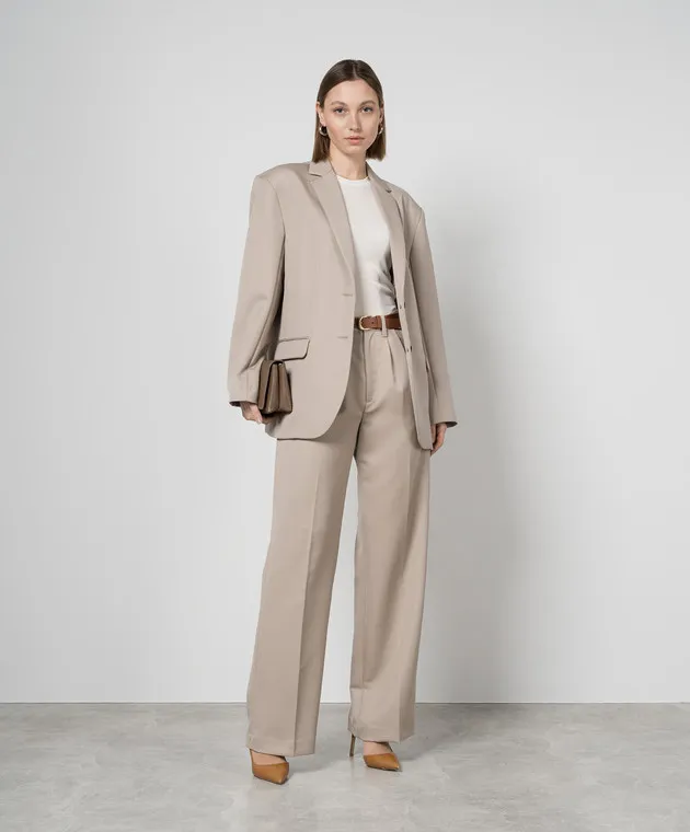 Anine Bing Pantaloni Carrie a vita alta in lana beige A033269230