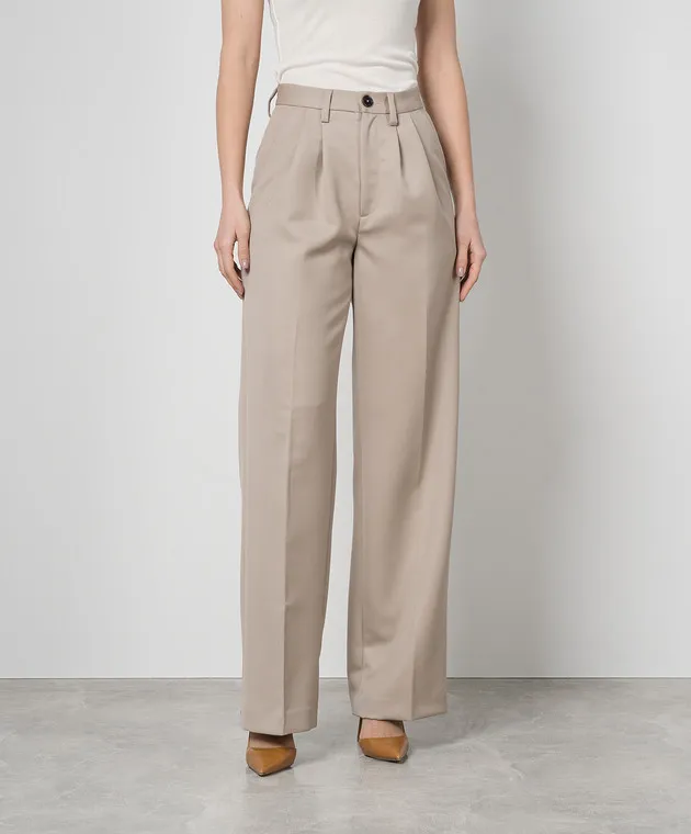 Anine Bing Pantaloni Carrie a vita alta in lana beige A033269230