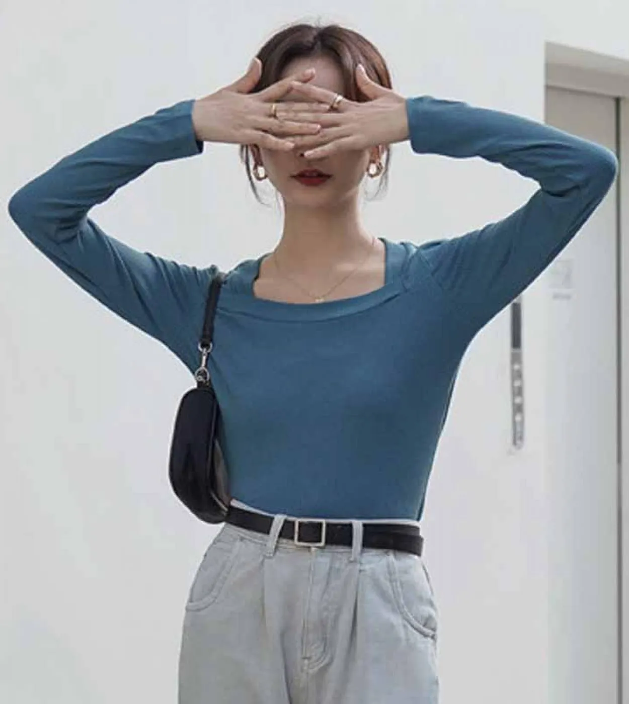 Autunno Solido Pullover Camicie Donna Francese Retro Slim Fit Colletto quadrato Manica lunga Maglione lavorato a maglia Camicett