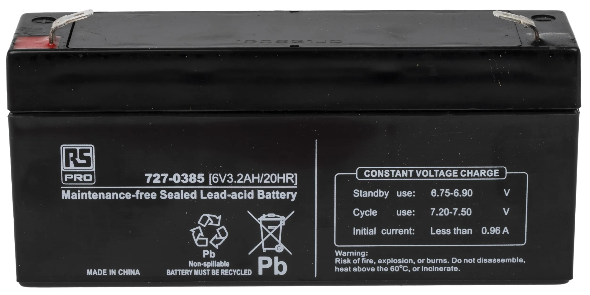 Batteria al piombo sigillata RS PRO, 6V, 3.2Ah, 134 x 34 x 60mm, -20 → +50°C