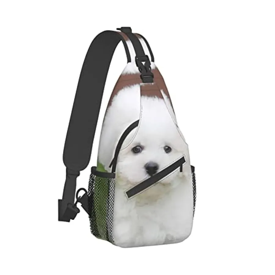 Bichon Frise Dog Stampato Croce Petto Borsa Diagonalmente Sling Bag Zaino A Tracolla Fanny Pack Per Uomini Donne, Nero , Taglia 