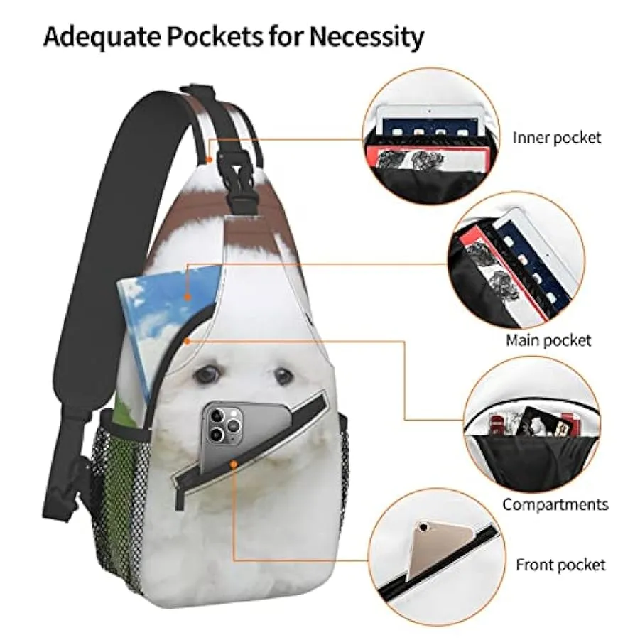 Bichon Frise Dog Stampato Croce Petto Borsa Diagonalmente Sling Bag Zaino A Tracolla Fanny Pack Per Uomini Donne, Nero , Taglia 