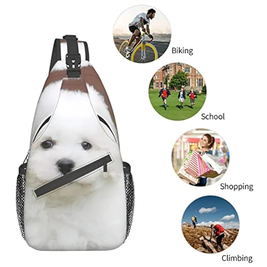 Bichon Frise Dog Stampato Croce Petto Borsa Diagonalmente Sling Bag Zaino A Tracolla Fanny Pack Per Uomini Donne, Nero , Taglia 