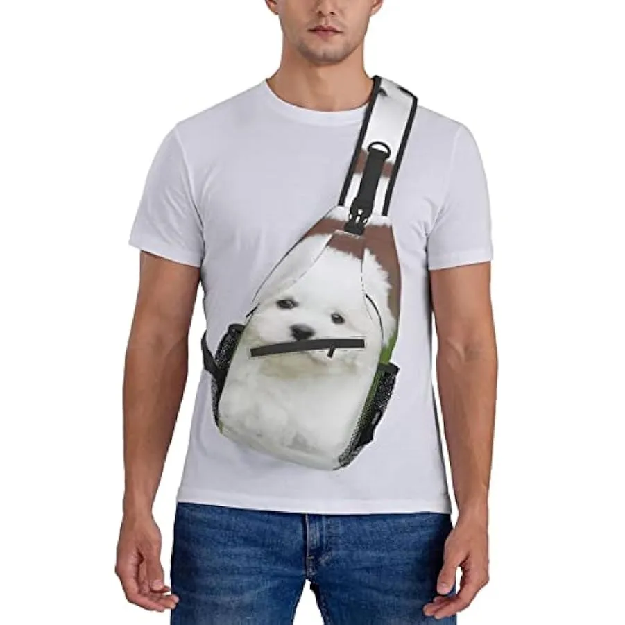 Bichon Frise Dog Stampato Croce Petto Borsa Diagonalmente Sling Bag Zaino A Tracolla Fanny Pack Per Uomini Donne, Nero , Taglia 