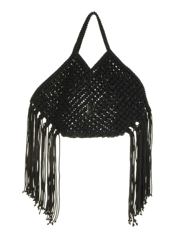 Black Rina shopping bag in woven cotton