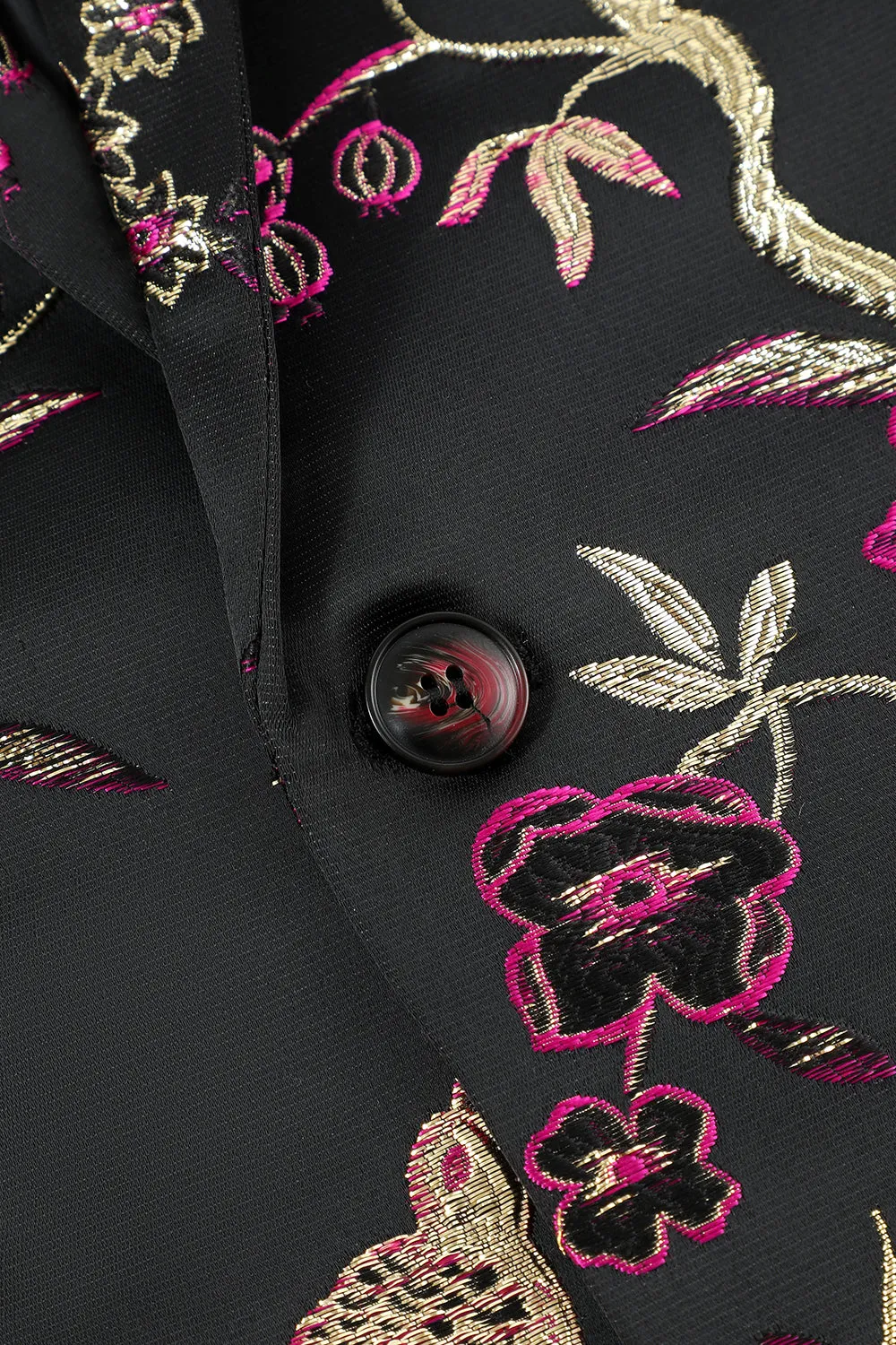 Blazer con revers dentellato in raso jacquard nero