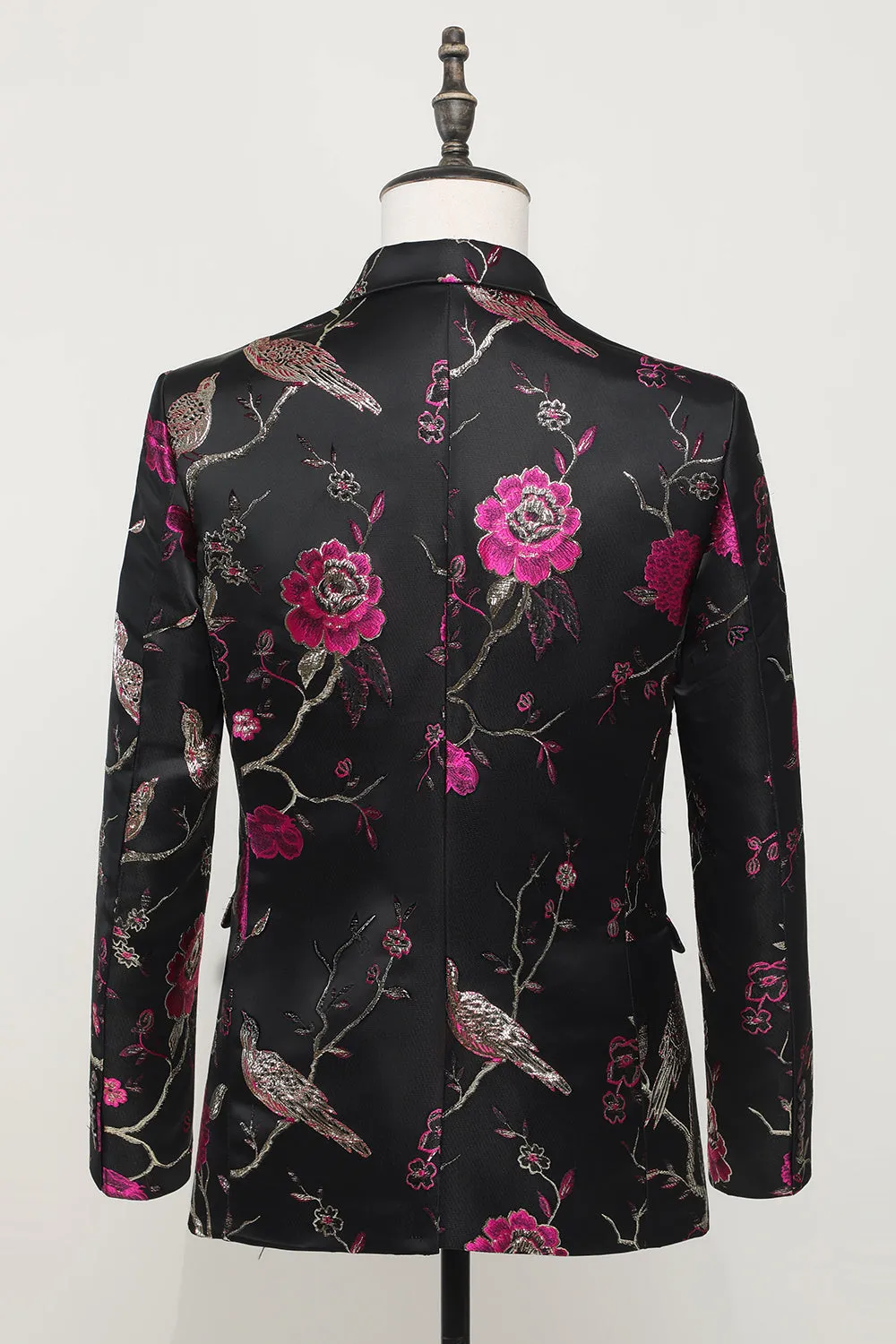 Blazer con revers dentellato in raso jacquard nero