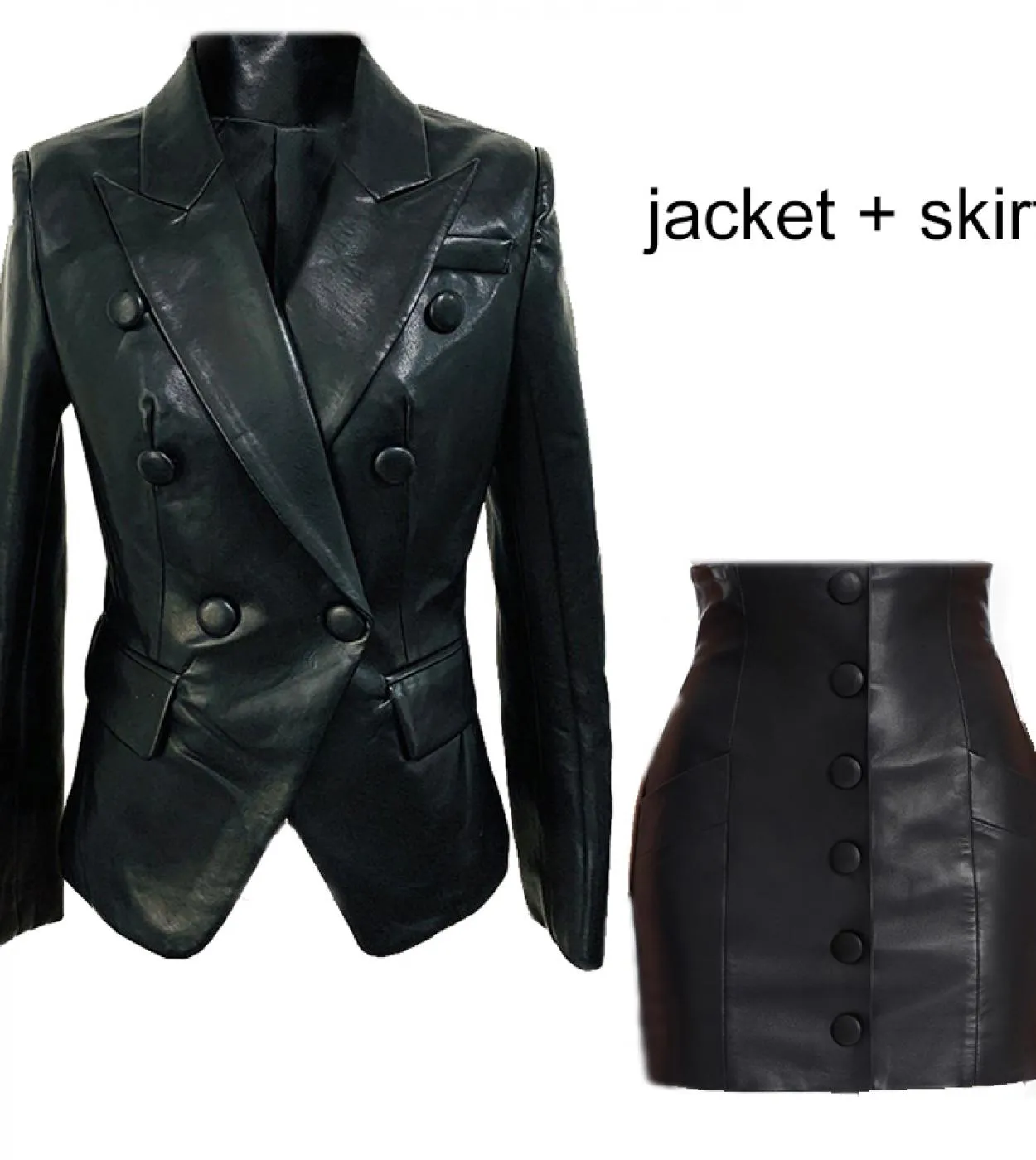 Blazer da giacca in Pu nero donna 2022 New Fashion doppio petto in pelle PU con bottoni abito Slim giacche rosa primavera alta q