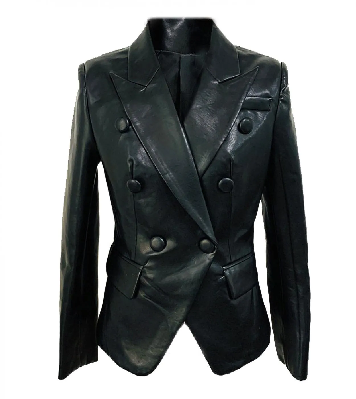 Blazer da giacca in Pu nero donna 2022 New Fashion doppio petto in pelle PU con bottoni abito Slim giacche rosa primavera alta q