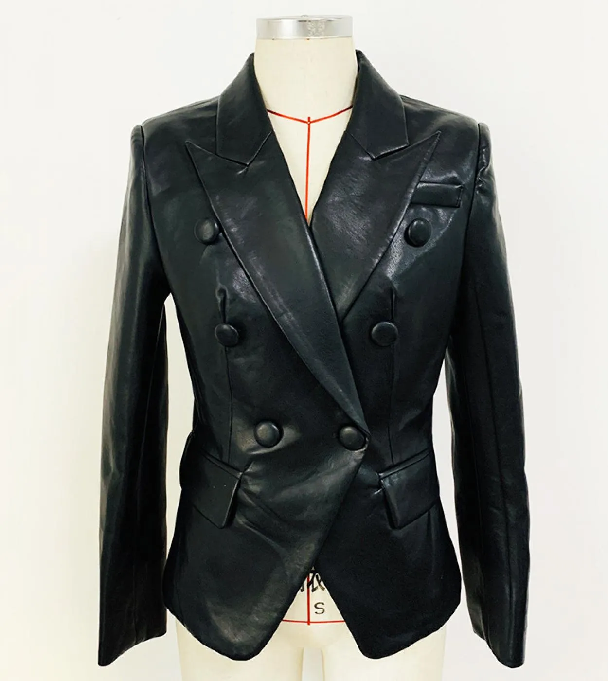 Blazer da giacca in Pu nero donna 2022 New Fashion doppio petto in pelle PU con bottoni abito Slim giacche rosa primavera alta q