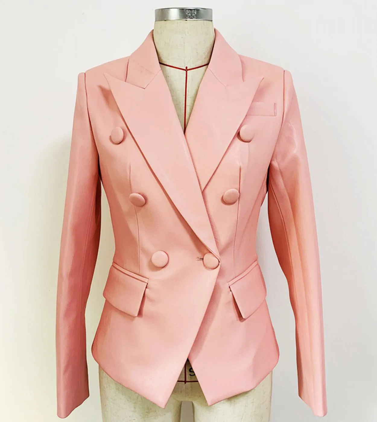 Blazer da giacca in Pu nero donna 2022 New Fashion doppio petto in pelle PU con bottoni abito Slim giacche rosa primavera alta q