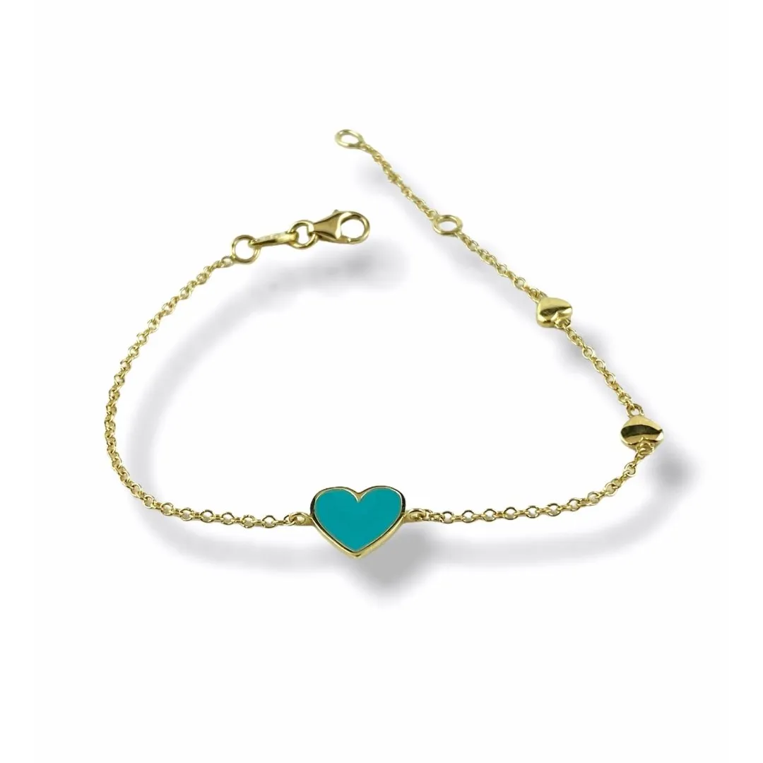 Bracciale bambino in oro giallo, fantasia con cuore colorato - Simmi Gioielli