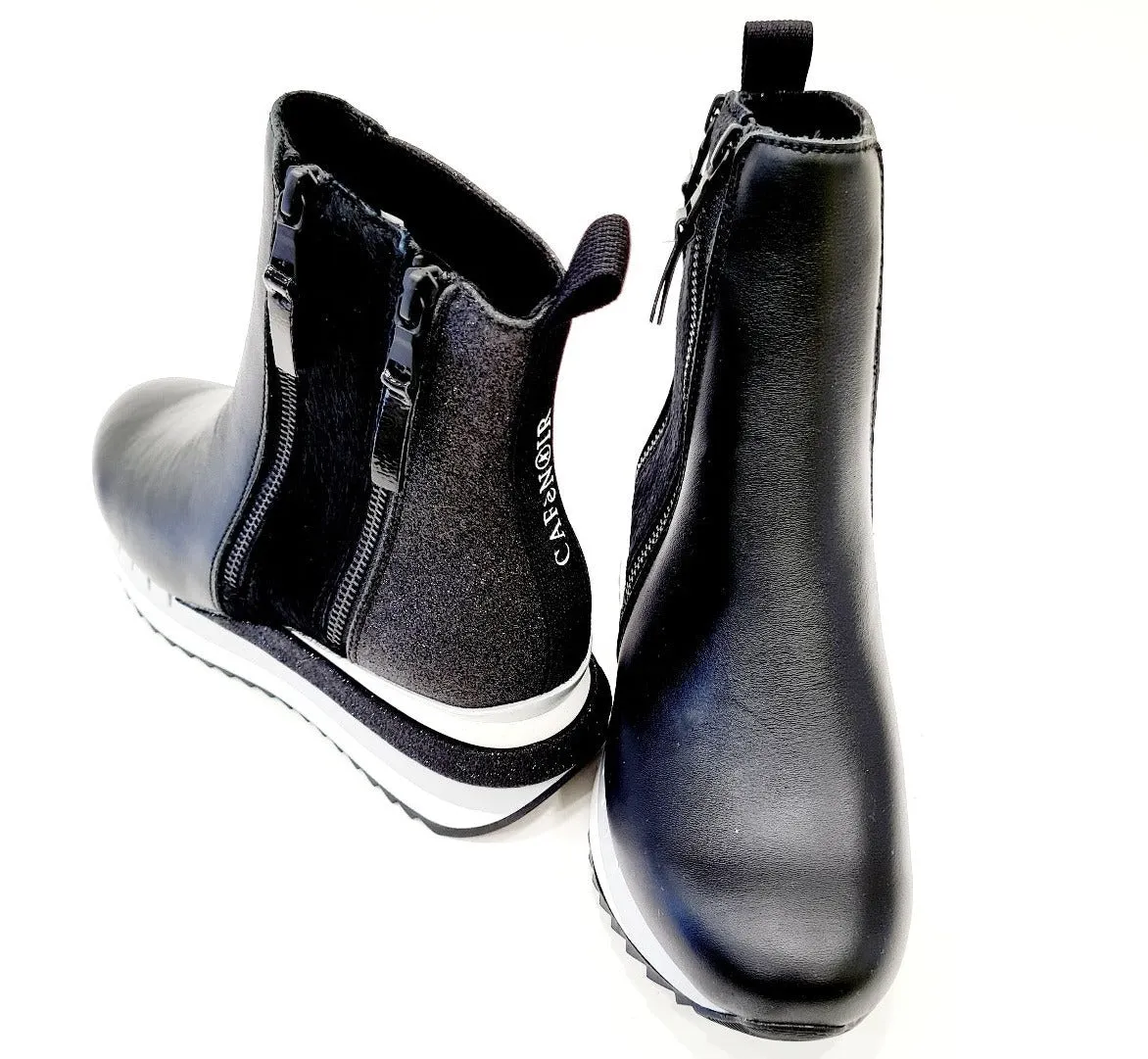 CAFE'NOIR STIVALETTO BEATLES FONDO GOMMA 4 CM + 1,5CM INERNI PELLE-CAVALLINO BLACK RIF405