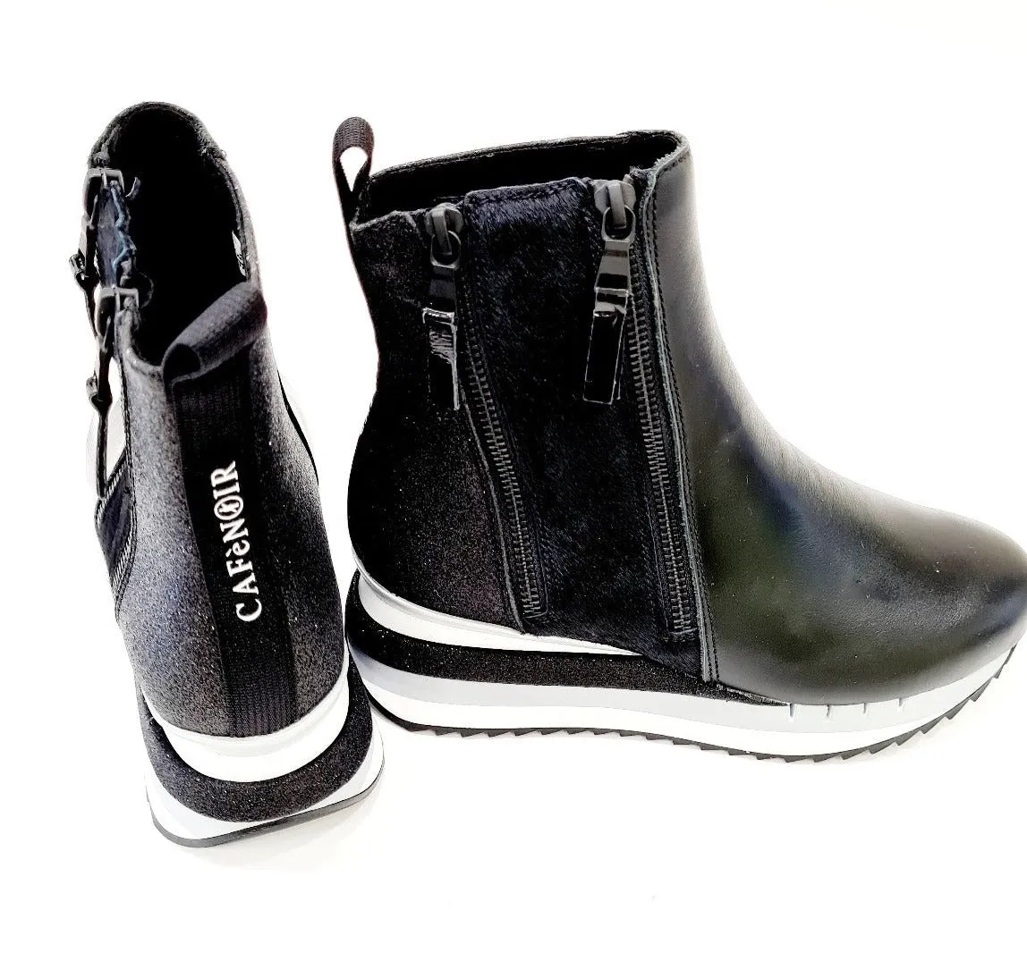 CAFE'NOIR STIVALETTO BEATLES FONDO GOMMA 4 CM + 1,5CM INERNI PELLE-CAVALLINO BLACK RIF405