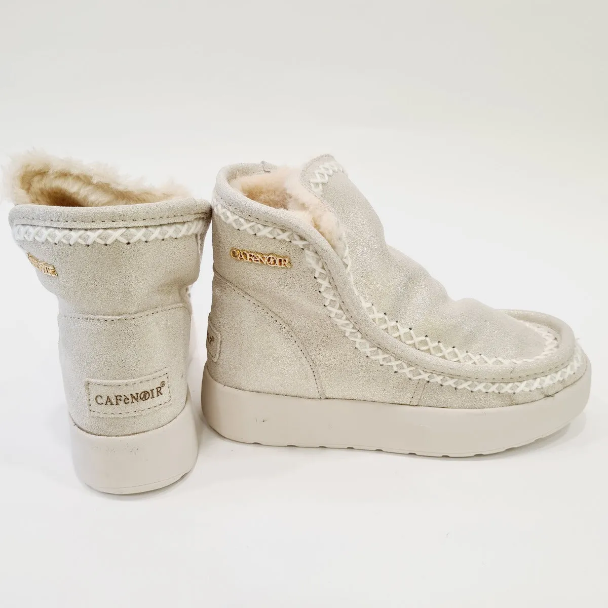 Cafè Noir stivaletto moon boot fondo gomma 4 cm pelliccia interna beige crosta glitter platino rif.546
