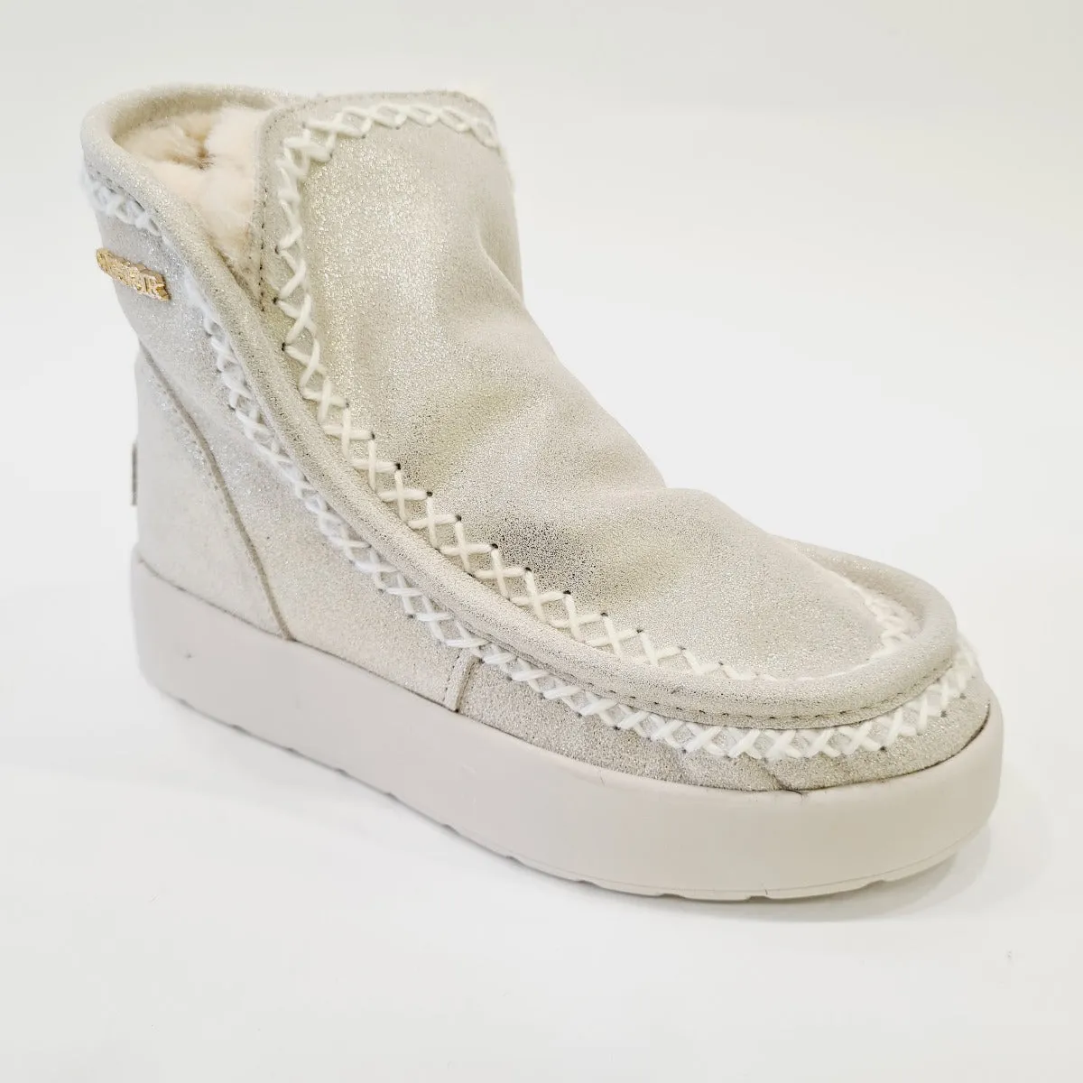 Cafè Noir stivaletto moon boot fondo gomma 4 cm pelliccia interna beige crosta glitter platino rif.546