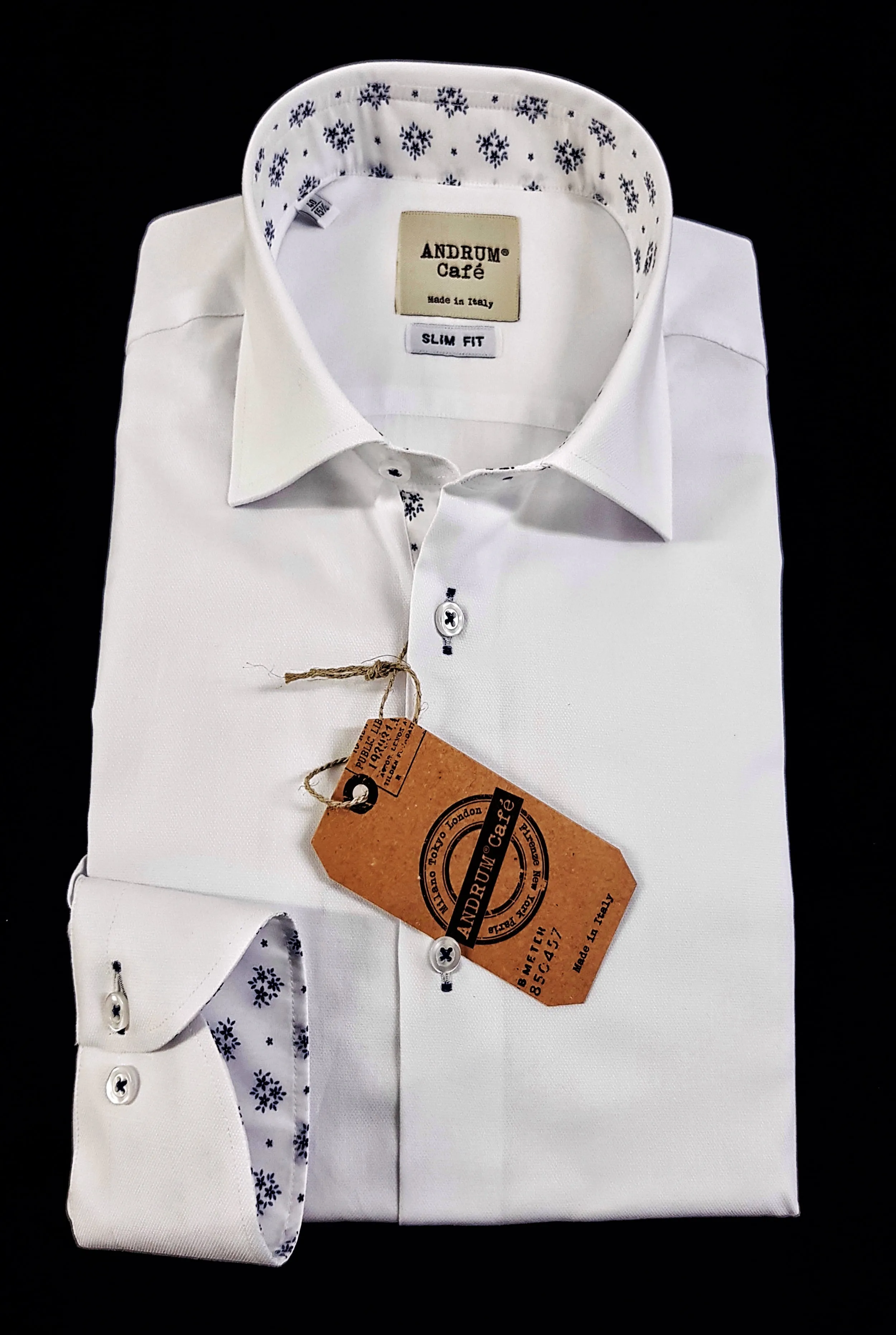 Camicia Bianca con inserti fantasia floreale cotone made in italy