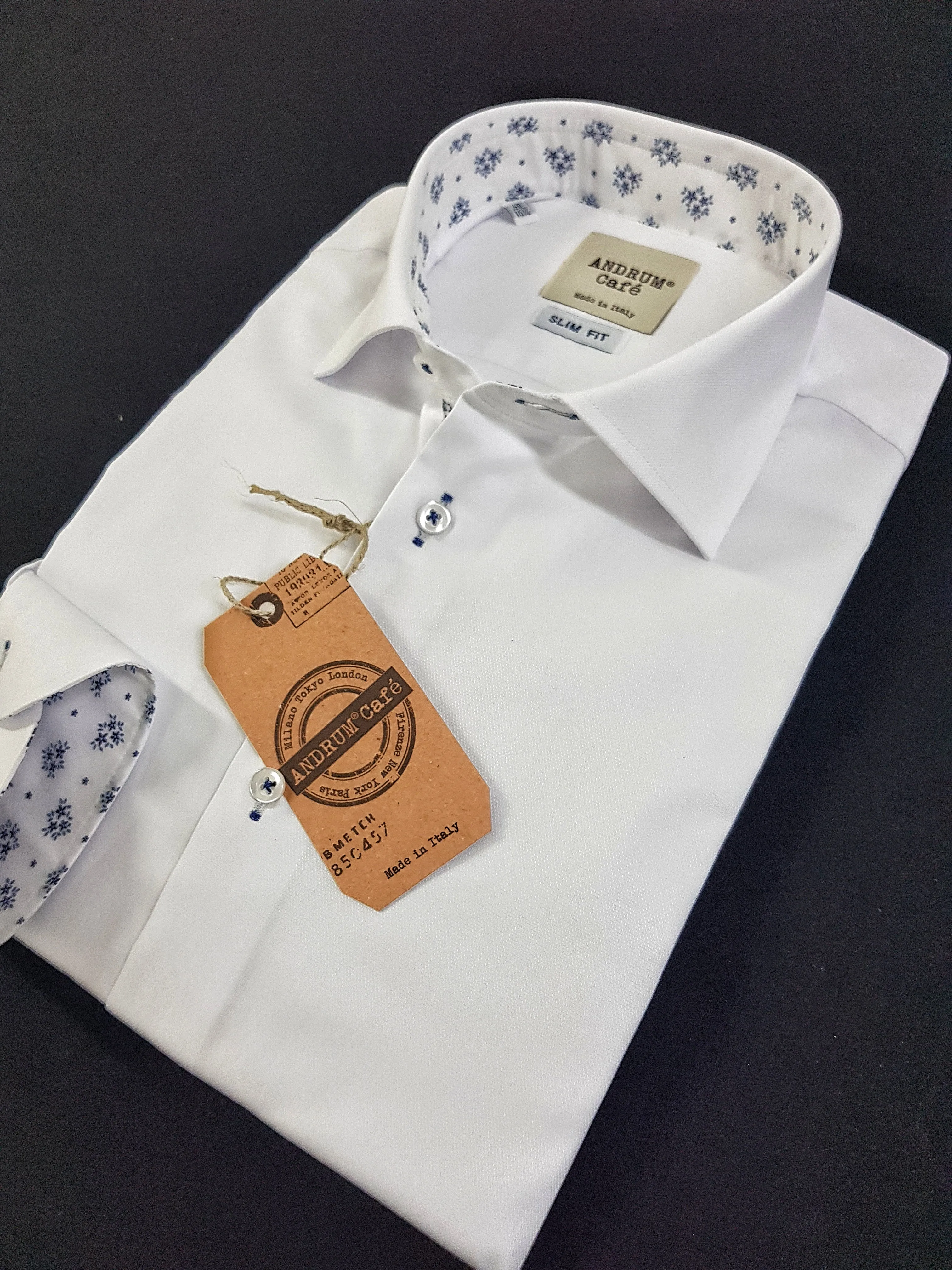 Camicia Bianca con inserti fantasia floreale cotone made in italy