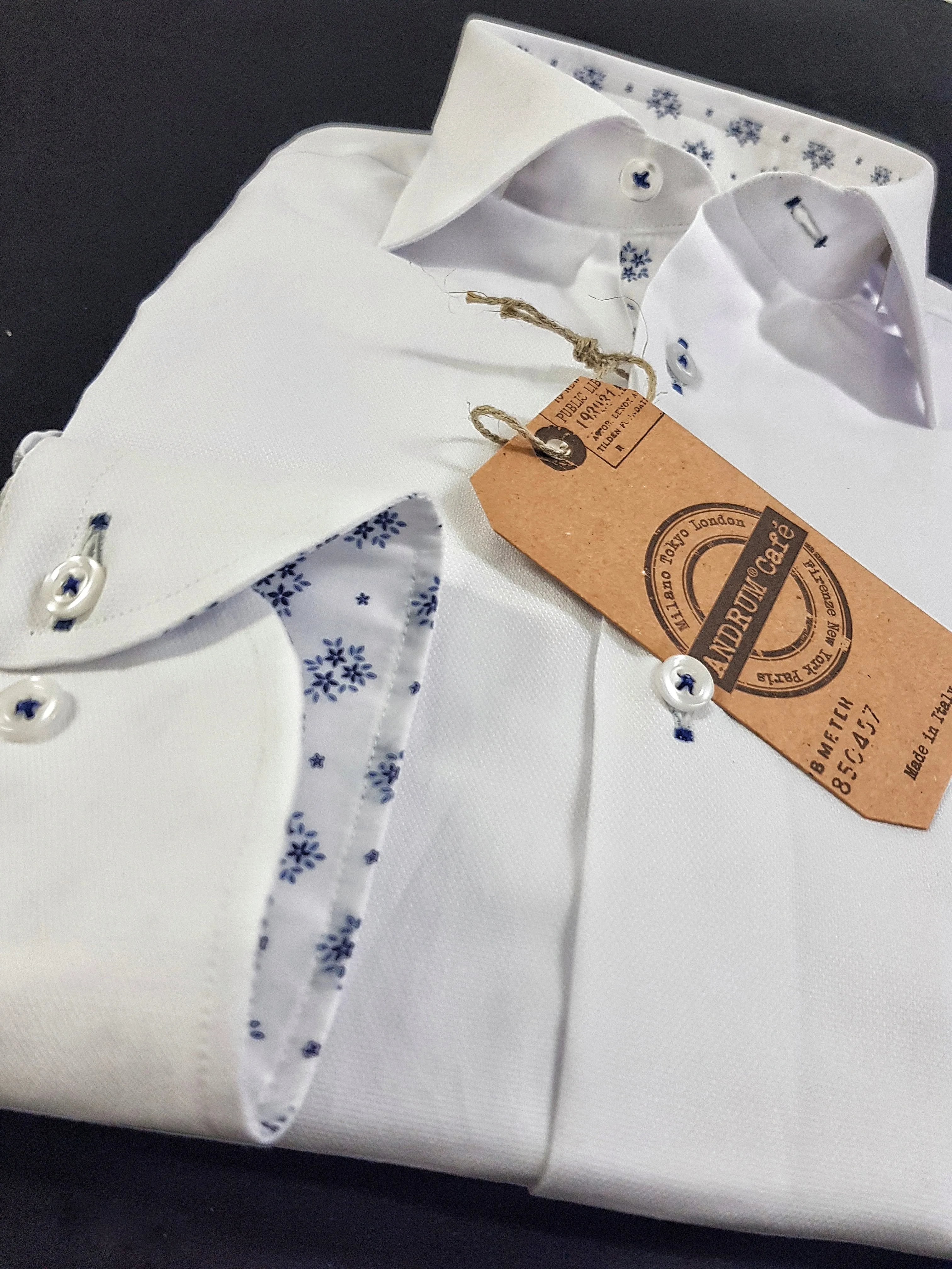 Camicia Bianca con inserti fantasia floreale cotone made in italy