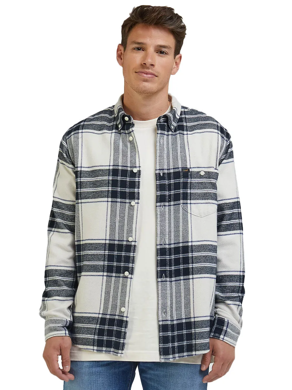 Camicia bianca e nera a quadri larghi da Uomo