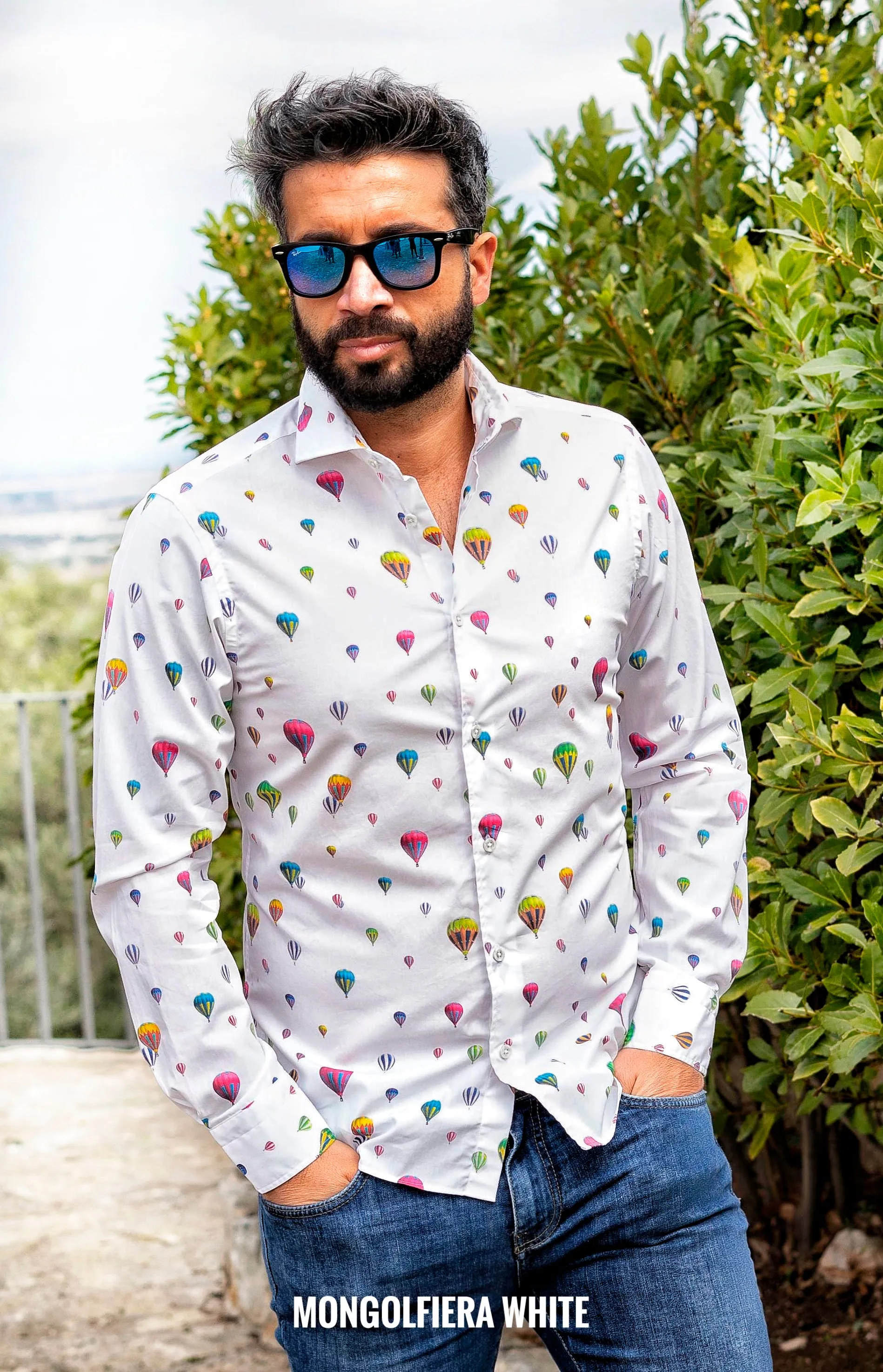 Camicia Fashion cotone fantasia mongolfiera travel cotone made in italy