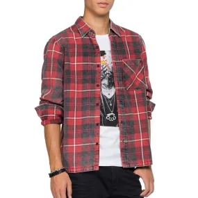 Camicia In Flanella Stampa Check, Rosso