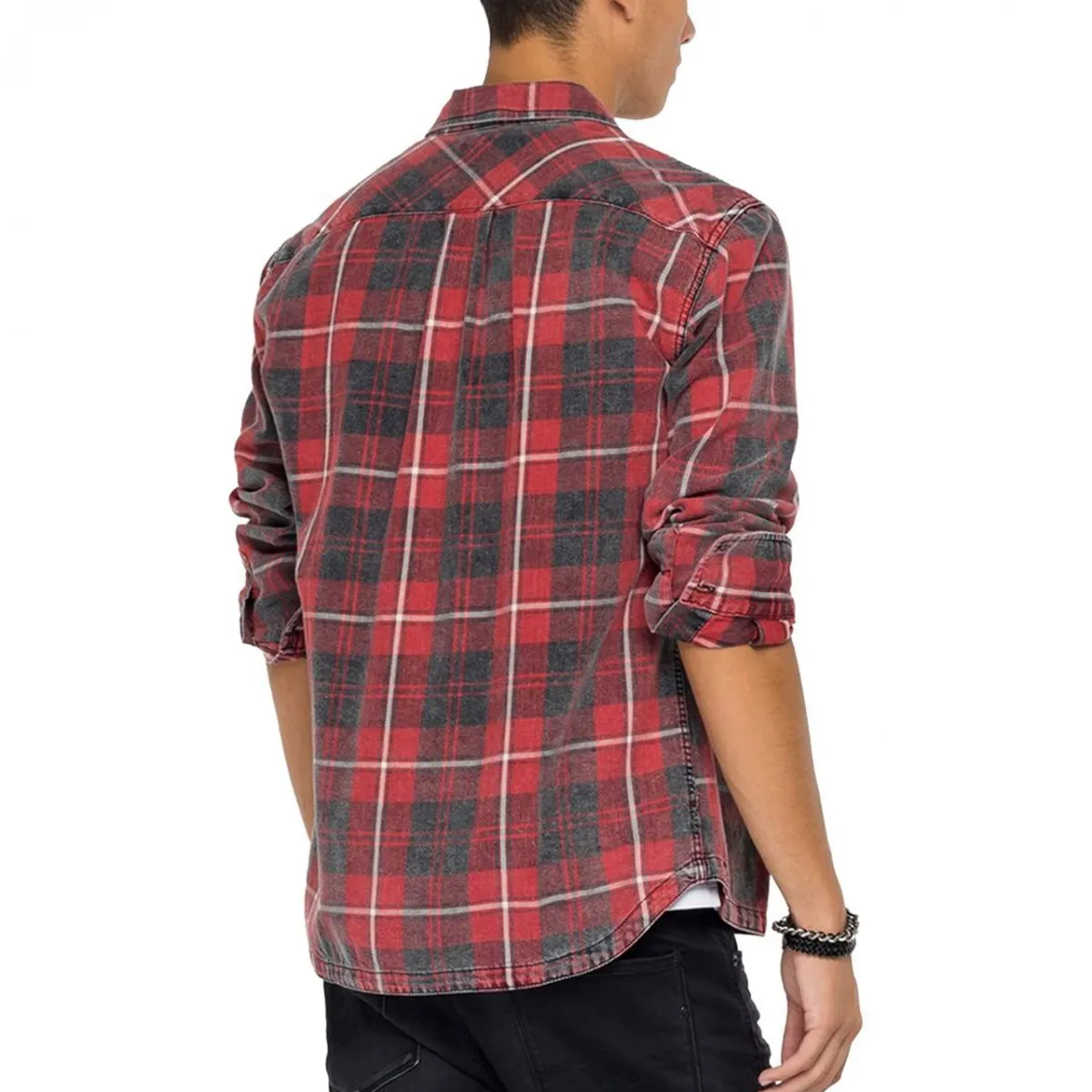 Camicia In Flanella Stampa Check, Rosso