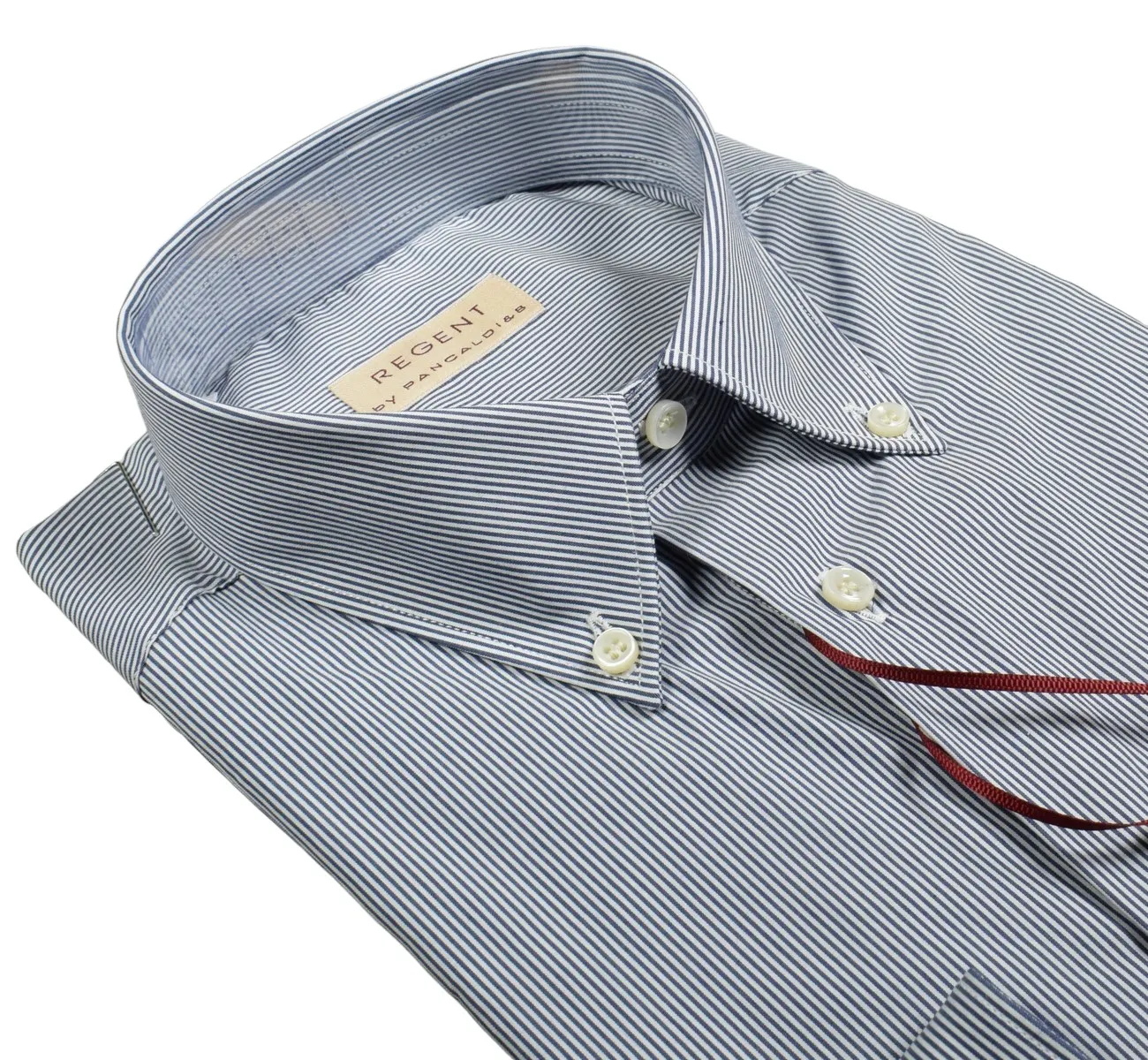 Camicia pancaldi a righe strette blu regular fit cotone stretch