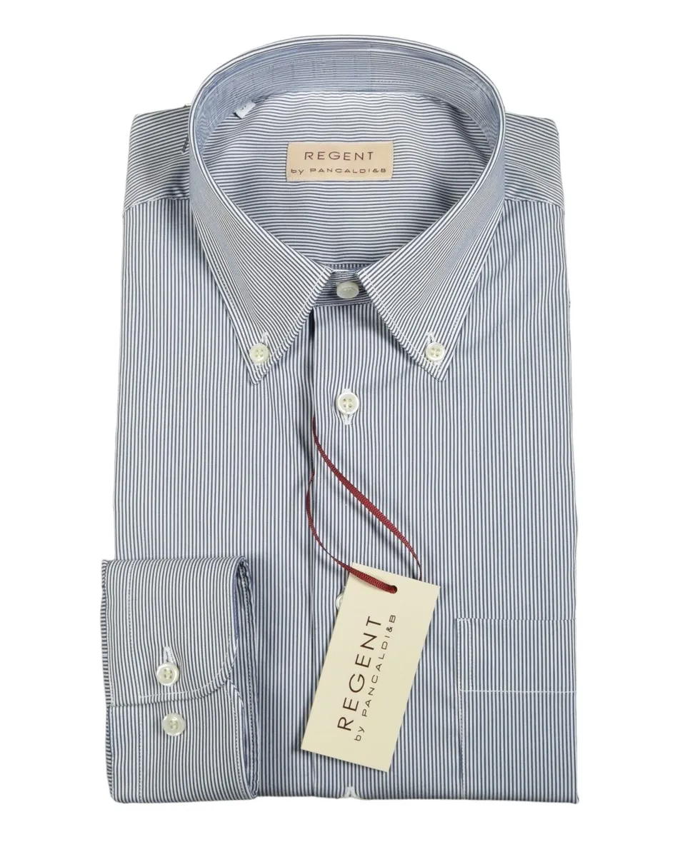 Camicia pancaldi a righe strette blu regular fit cotone stretch