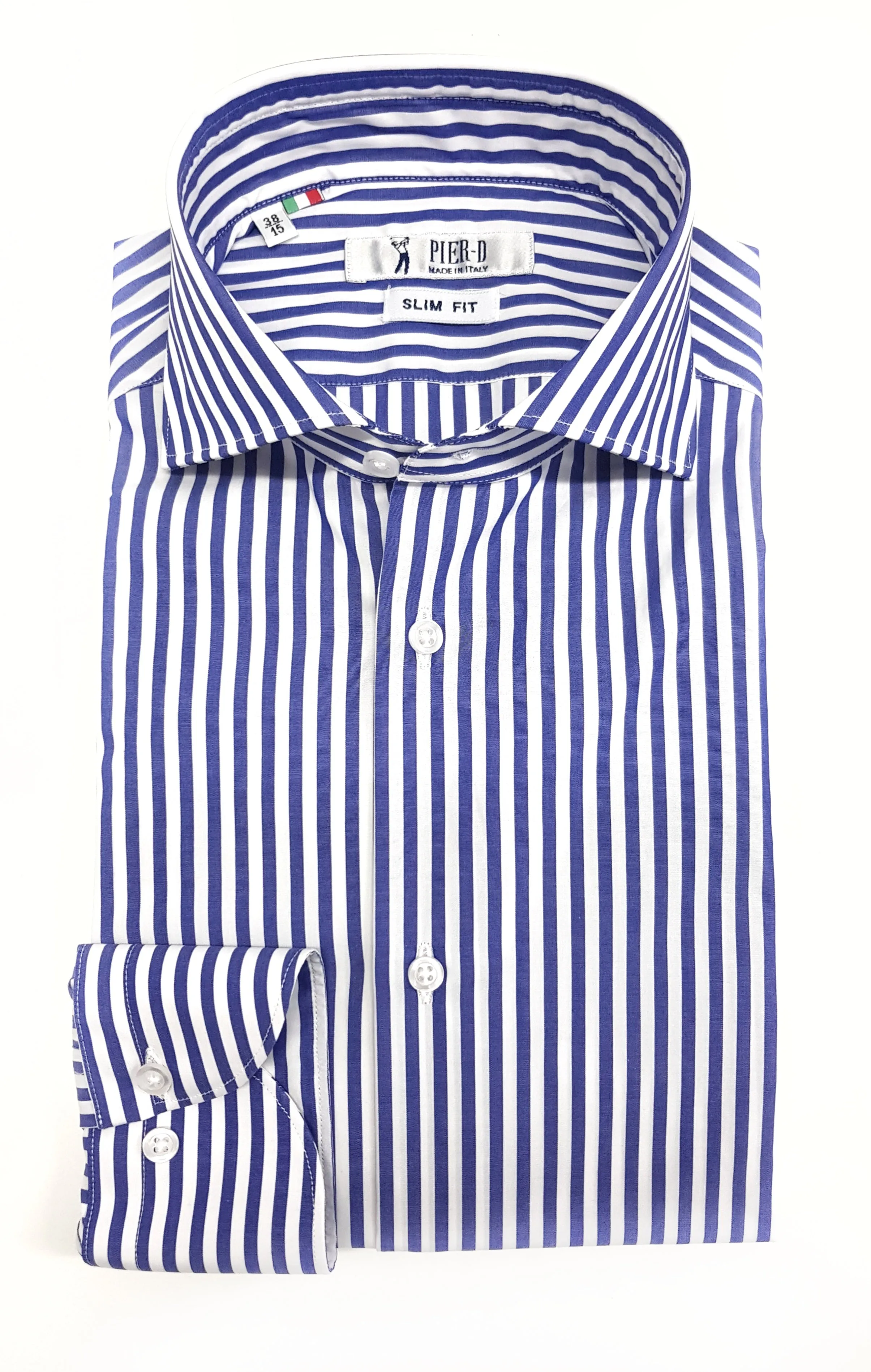 Camicia Uomo alta qualità puro cotone a righe blu navy made in Italy