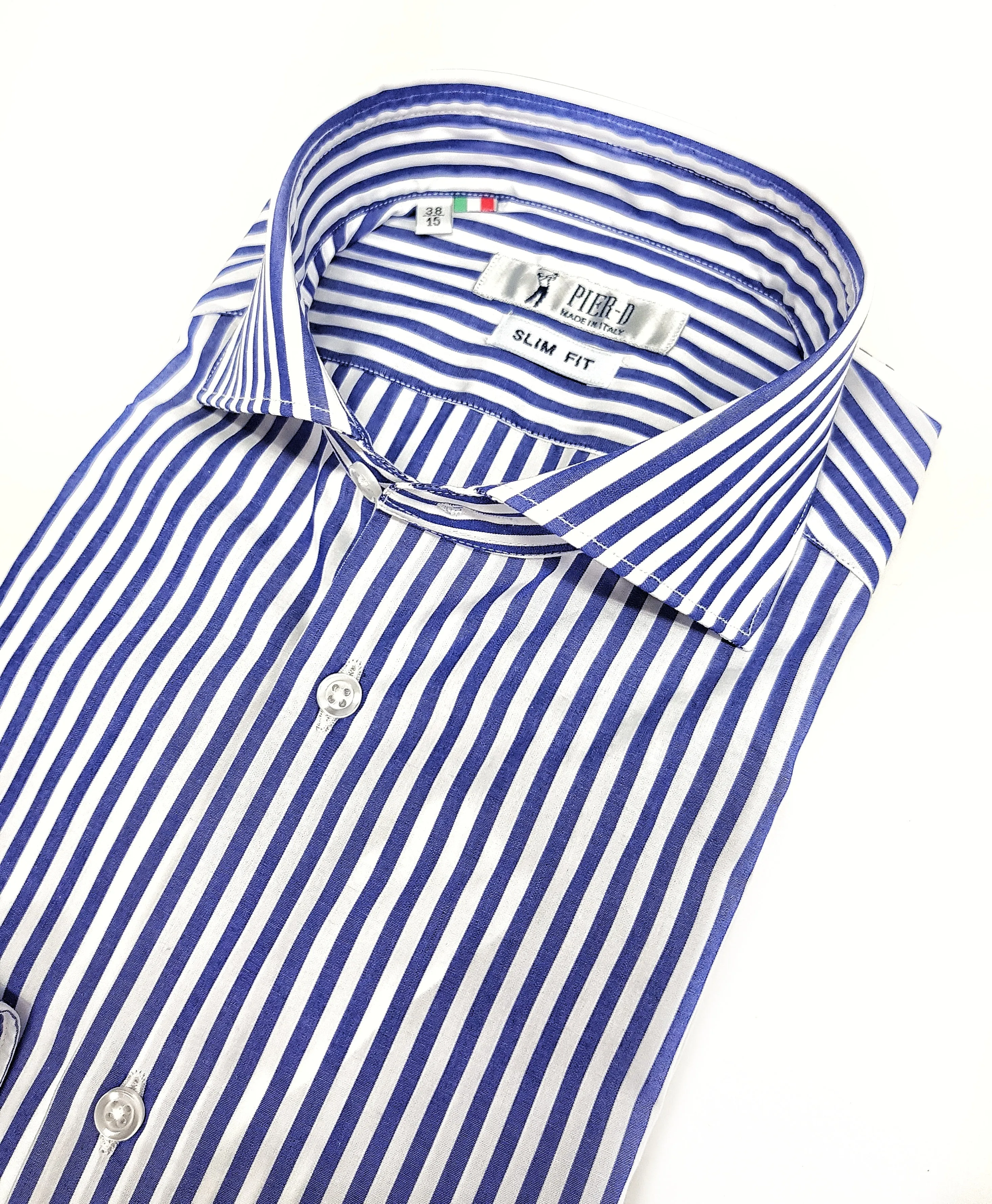 Camicia Uomo alta qualità puro cotone a righe blu navy made in Italy