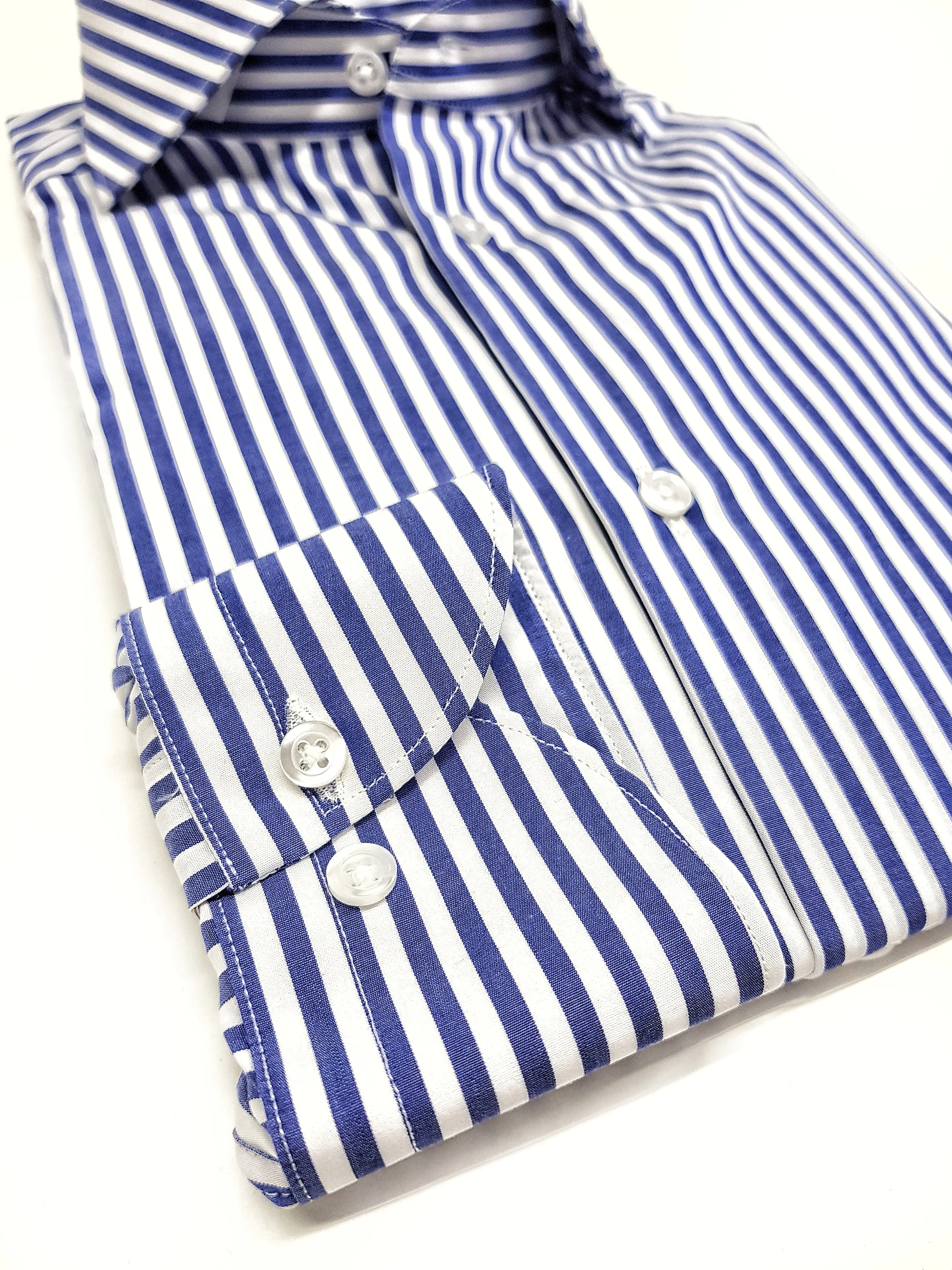 Camicia Uomo alta qualità puro cotone a righe blu navy made in Italy