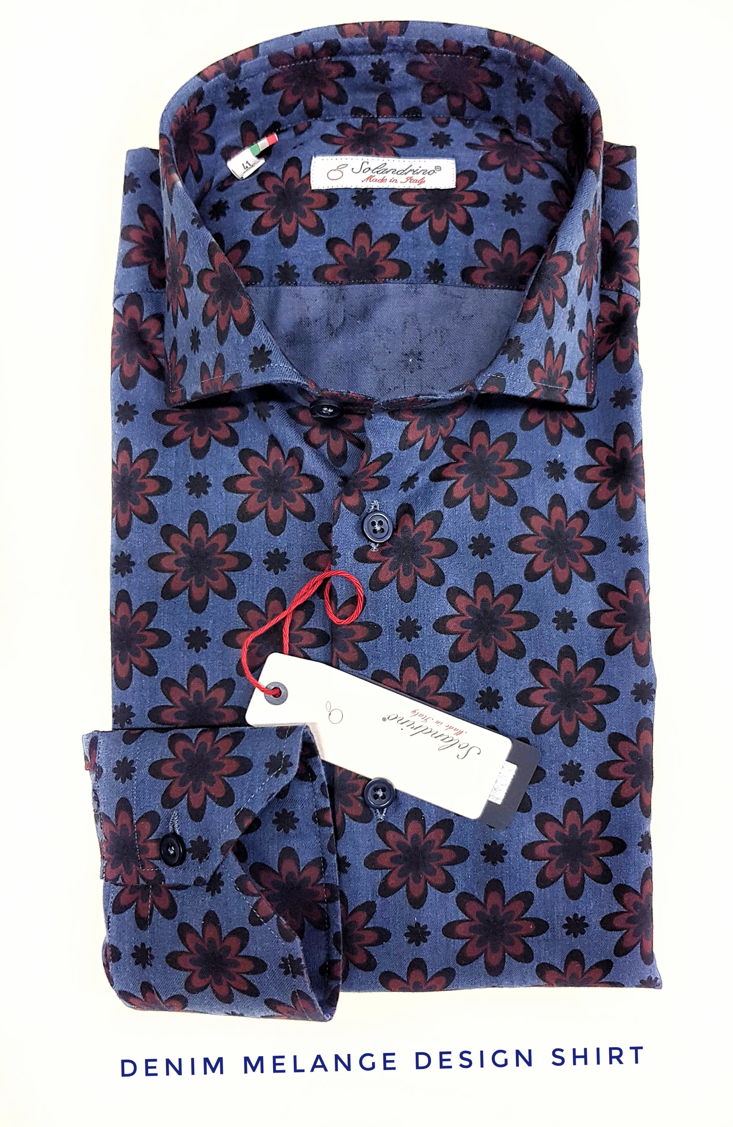 Camicia uomo DENIM blu FANTASIA FASHION BORDEAX puro cotone made in Italy Blue Navy shirt