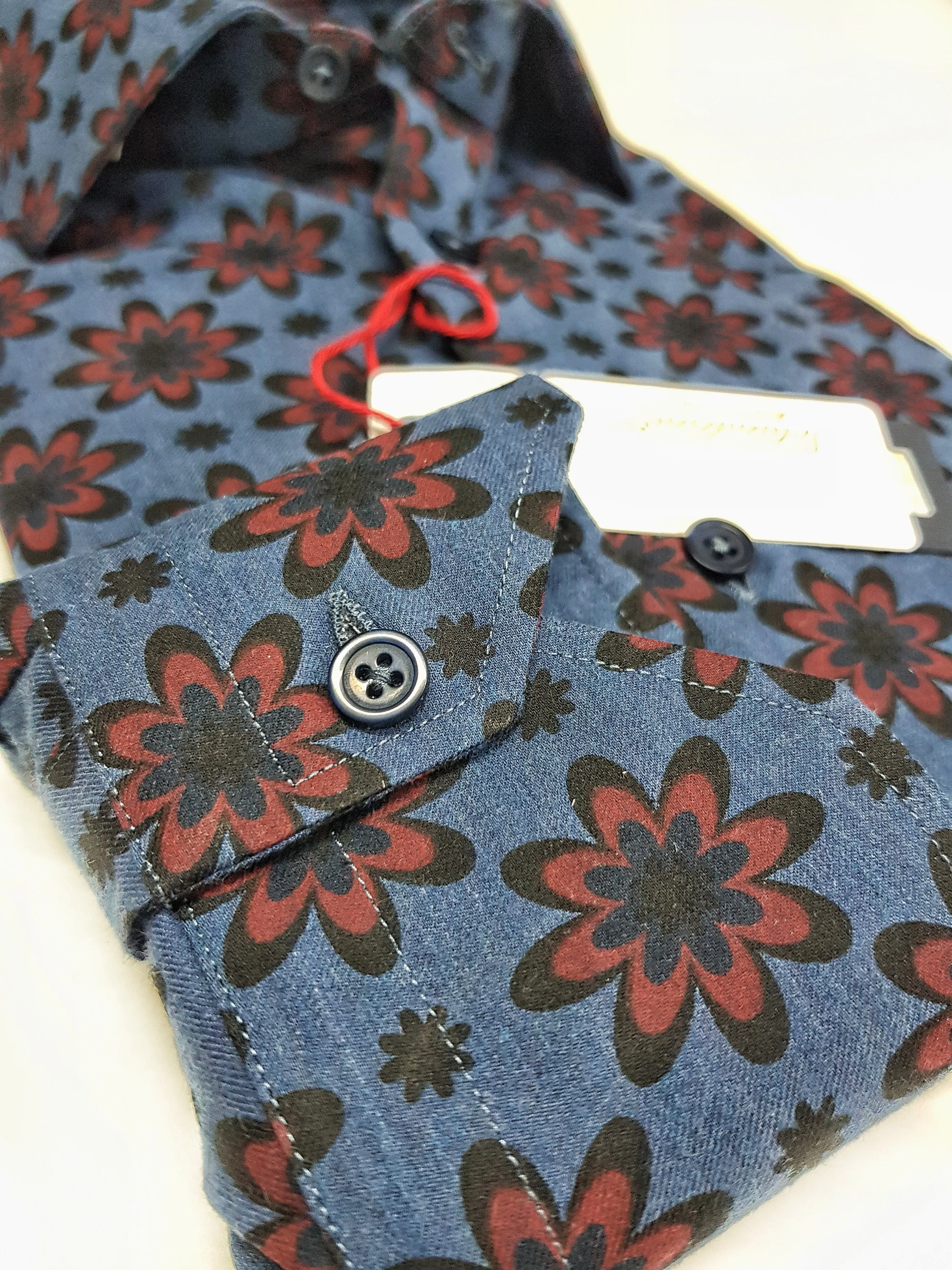 Camicia uomo DENIM blu FANTASIA FASHION BORDEAX puro cotone made in Italy Blue Navy shirt