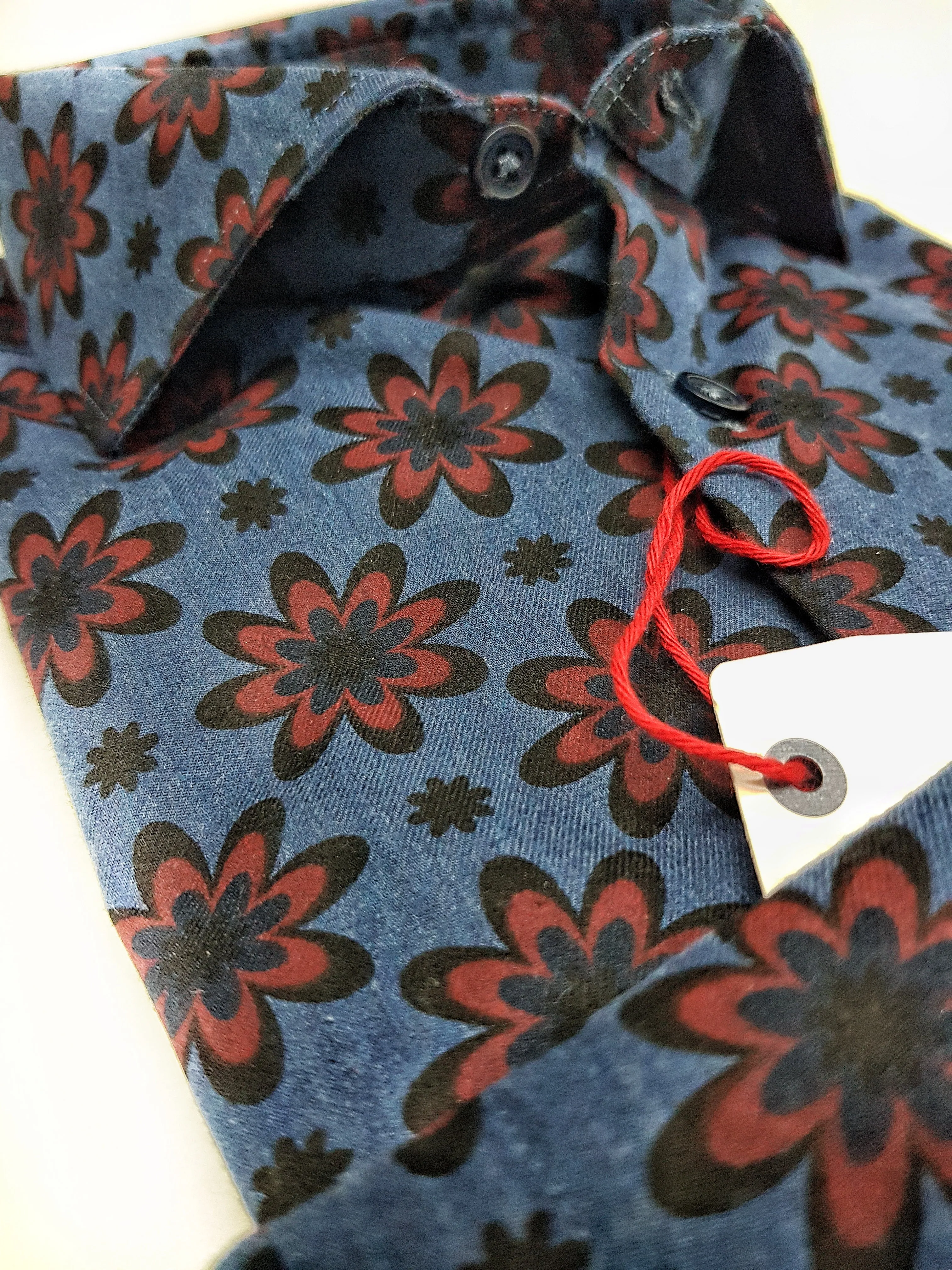 Camicia uomo DENIM blu FANTASIA FASHION BORDEAX puro cotone made in Italy Blue Navy shirt