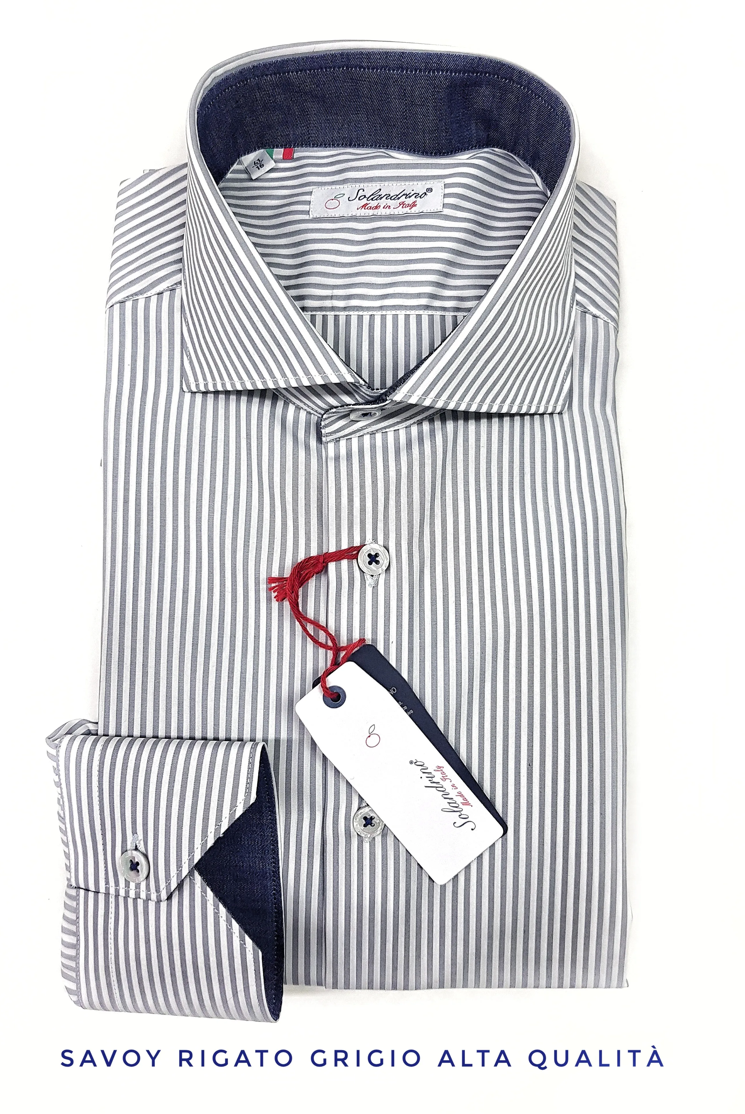 Camicia Uomo puro cotone a righe grigia alta qualità bacchettino rigato grigio titolo 120 made in italy