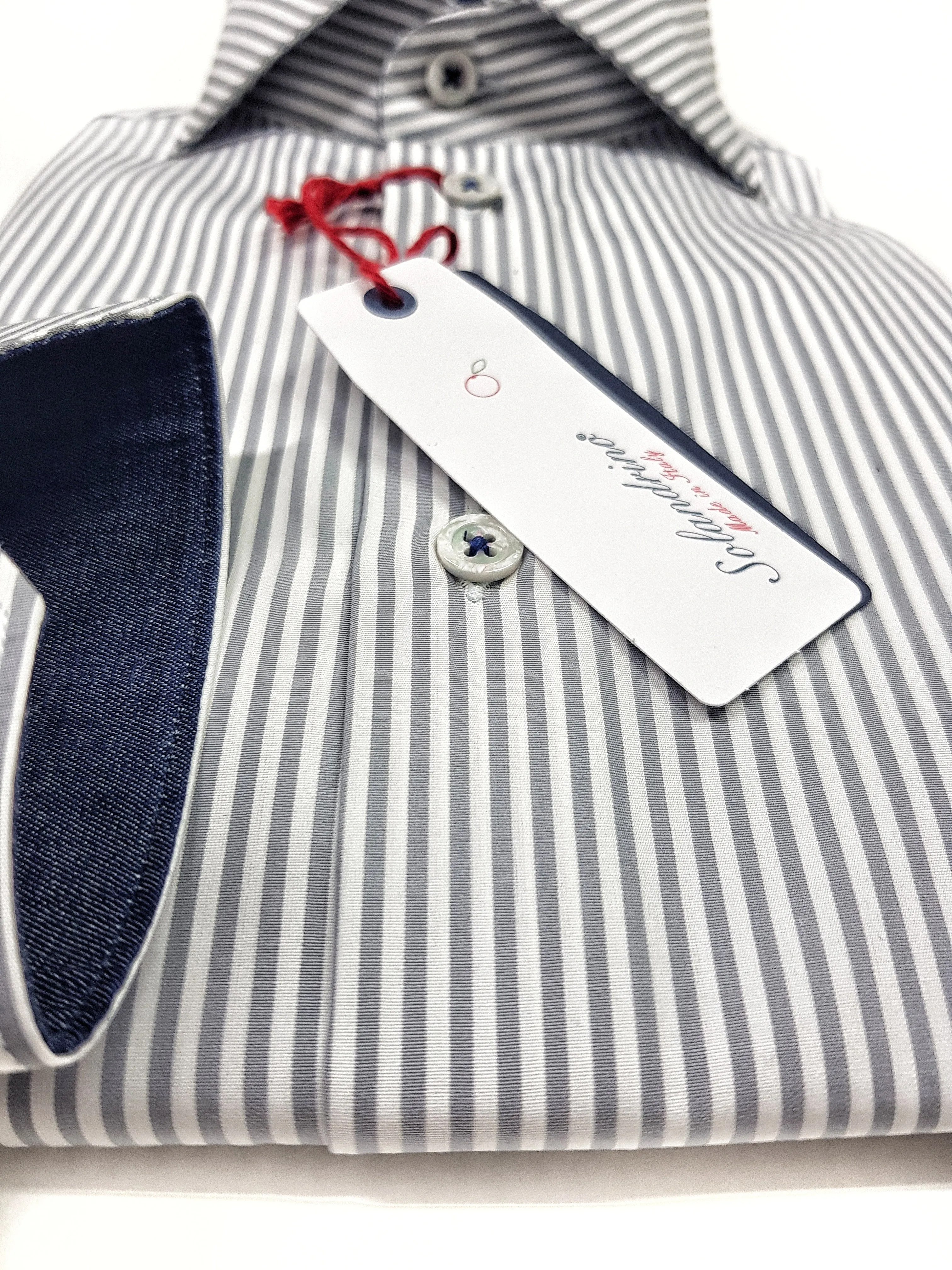 Camicia Uomo puro cotone a righe grigia alta qualità bacchettino rigato grigio titolo 120 made in italy