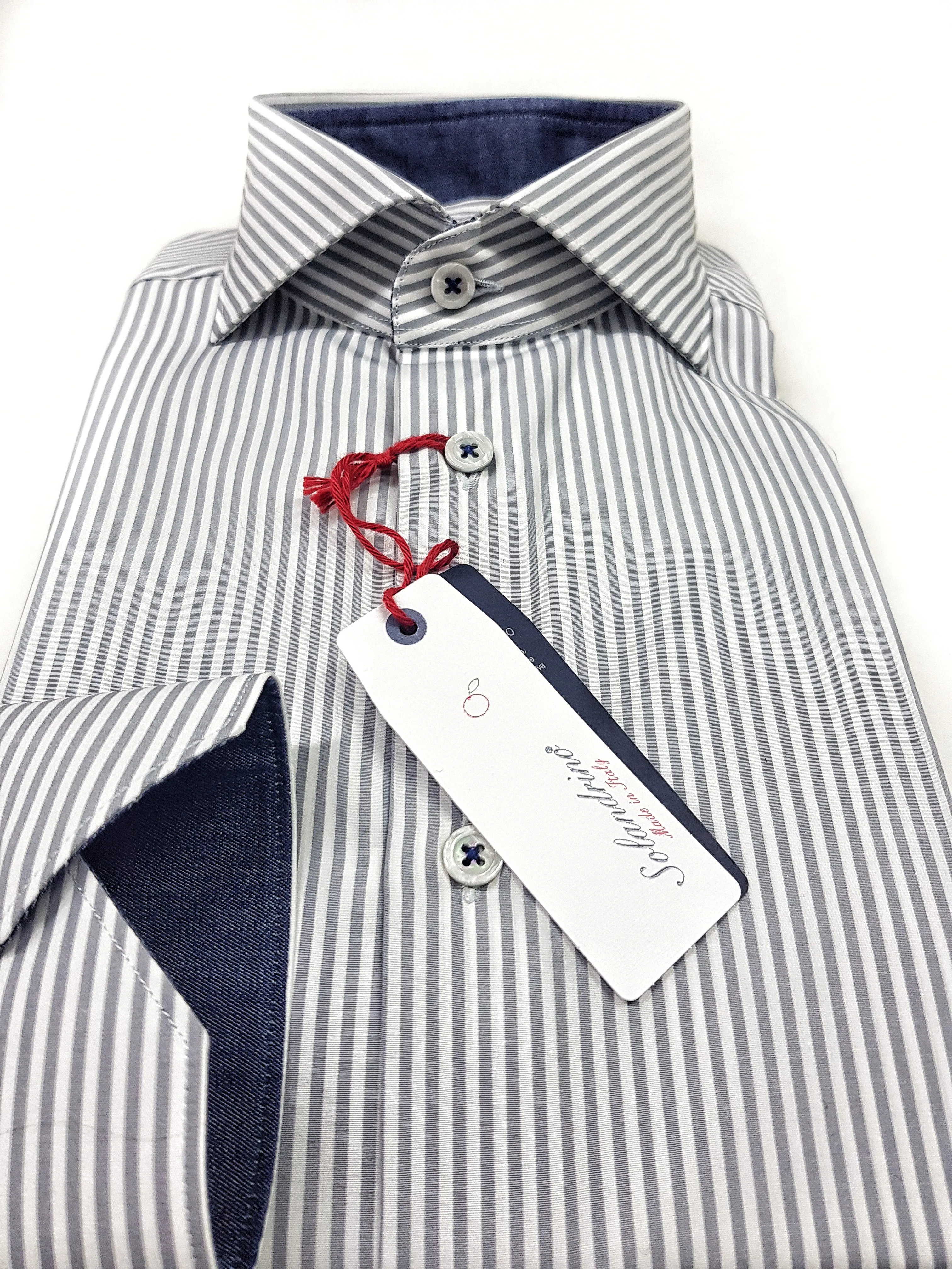 Camicia Uomo puro cotone a righe grigia alta qualità bacchettino rigato grigio titolo 120 made in italy