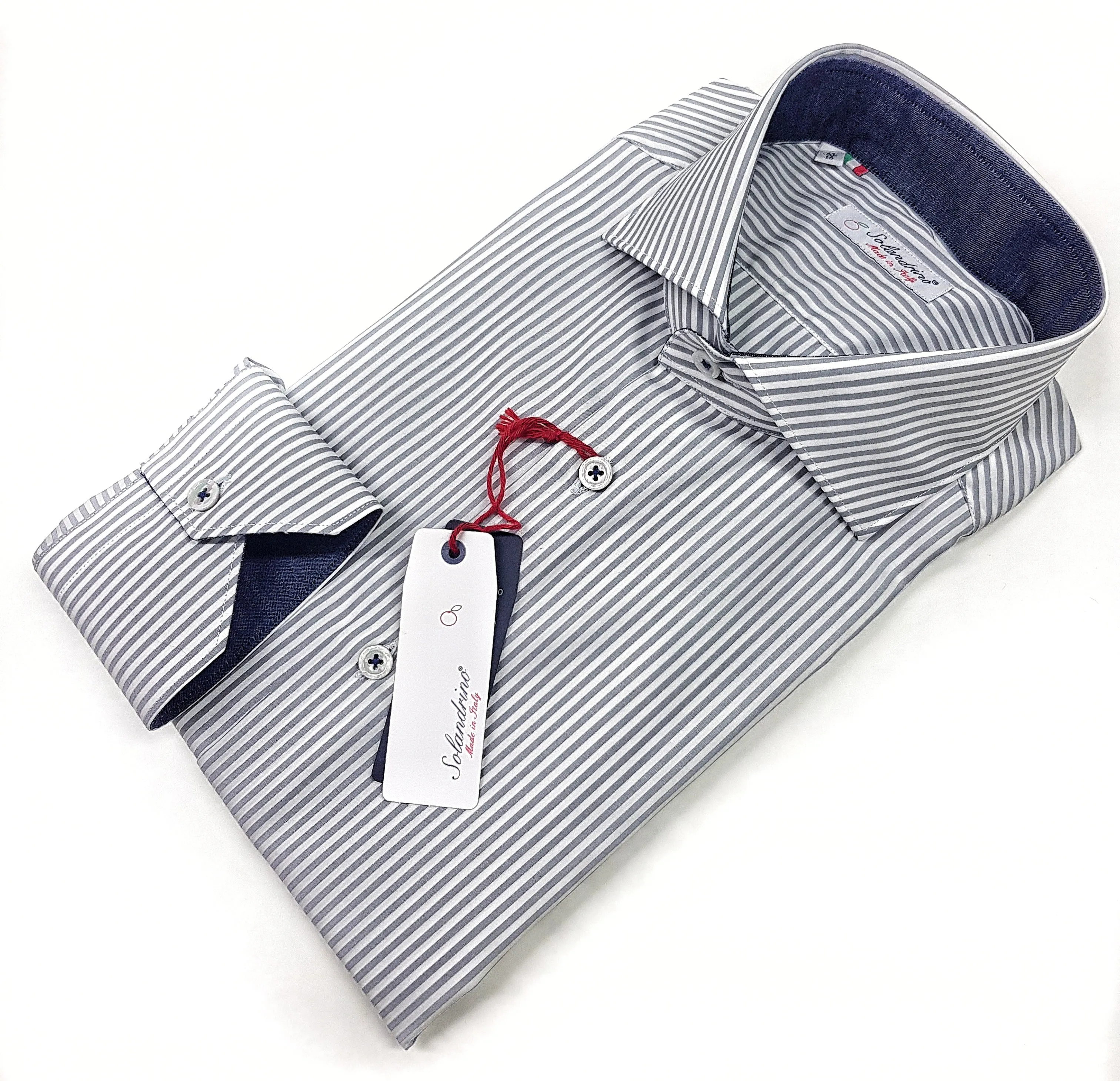Camicia Uomo puro cotone a righe grigia alta qualità bacchettino rigato grigio titolo 120 made in italy