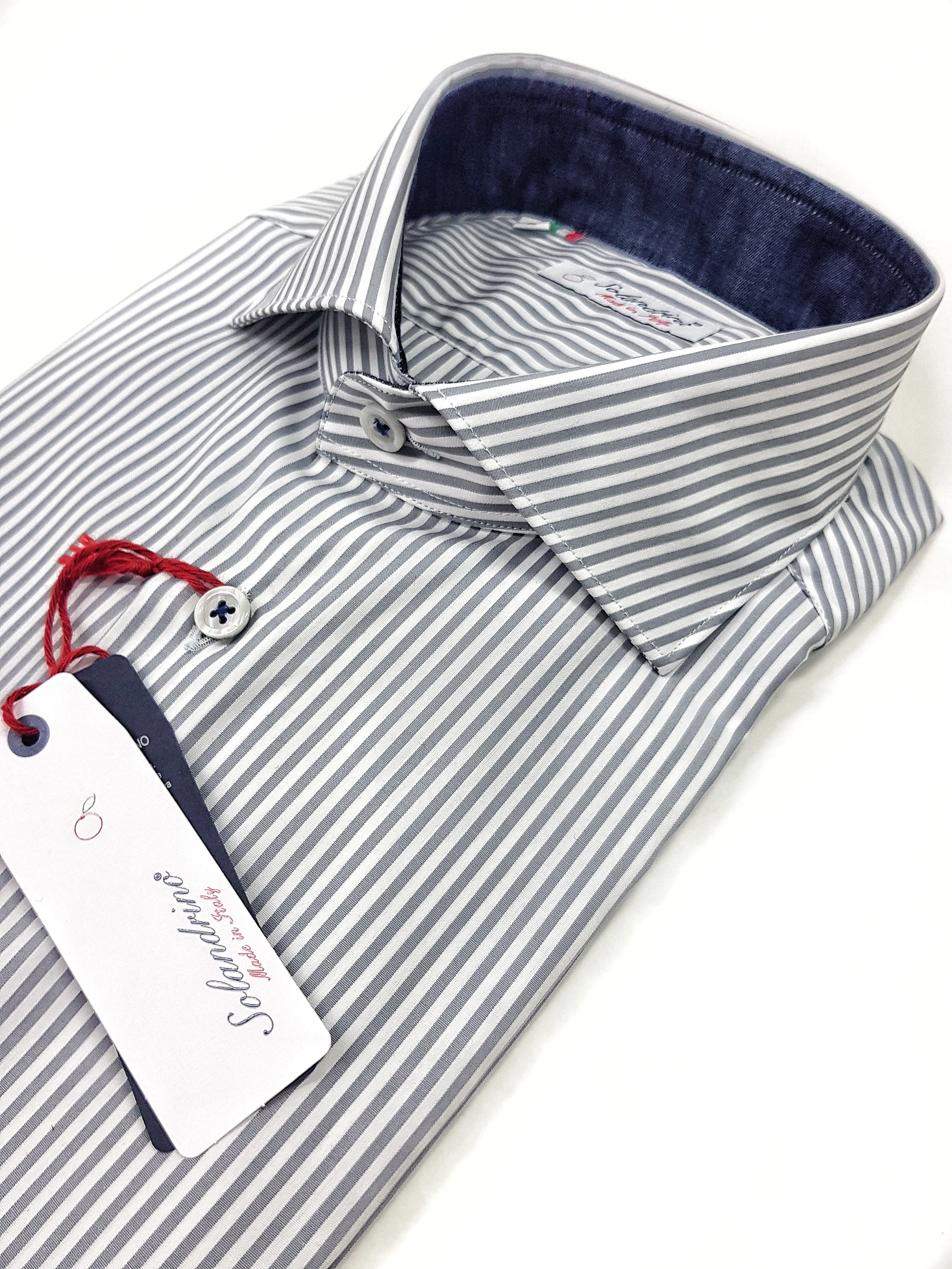 Camicia Uomo puro cotone a righe grigia alta qualità bacchettino rigato grigio titolo 120 made in italy