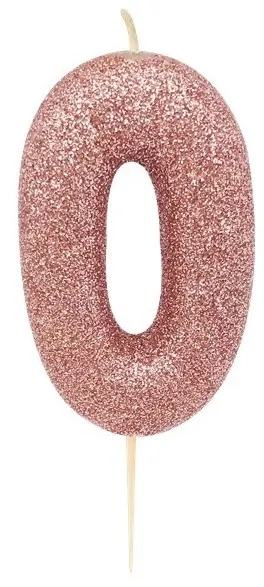 Candelina numero 0 oro rosa glitterato 7cm