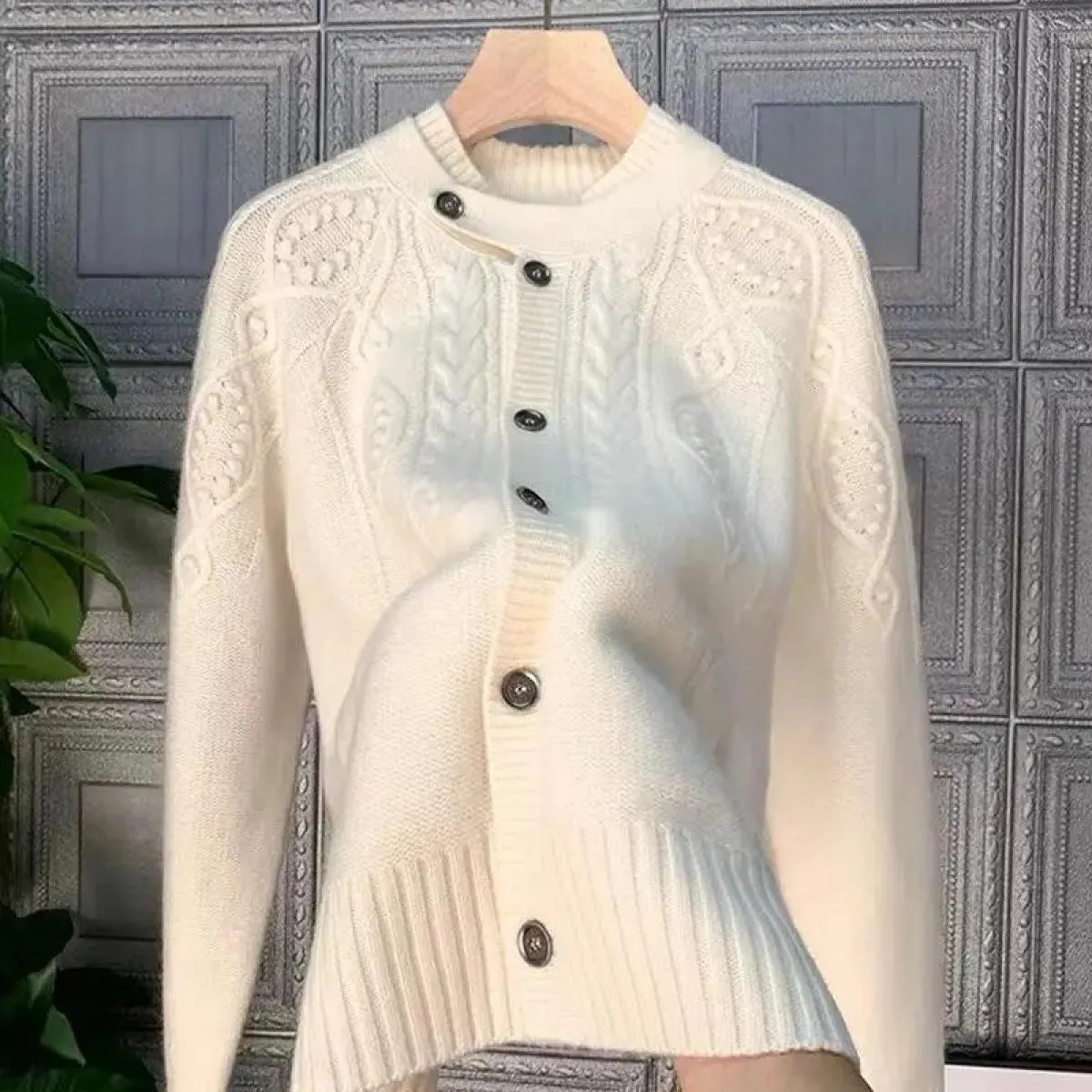 Cappotto in maglia Top Cardigan in maglione twist vintage Donna Autunno e inverno Top temperamento esterno allentato