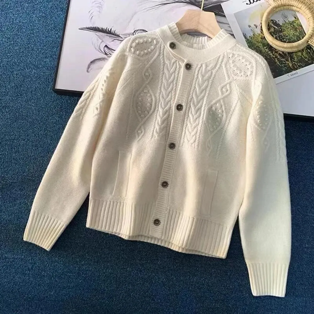 Cappotto in maglia Top Cardigan in maglione twist vintage Donna Autunno e inverno Top temperamento esterno allentato