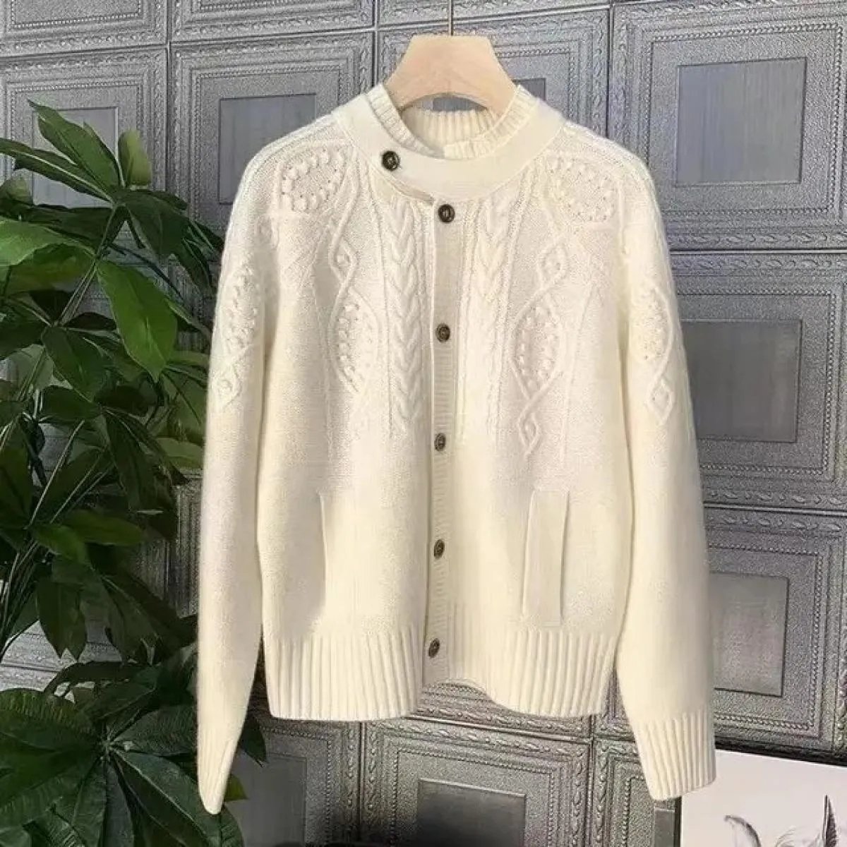 Cappotto in maglia Top Cardigan in maglione twist vintage Donna Autunno e inverno Top temperamento esterno allentato