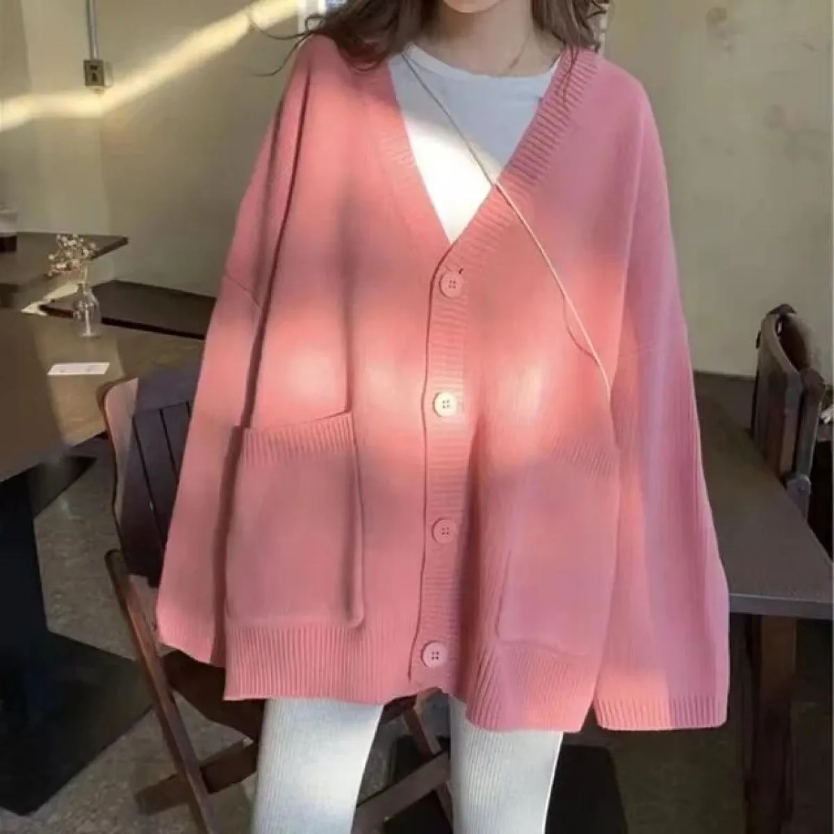 Cappotto maglione Abbigliamento donna 2023 Primavera e autunno Nuovo cardigan lavorato a maglia in tinta unita sciolto