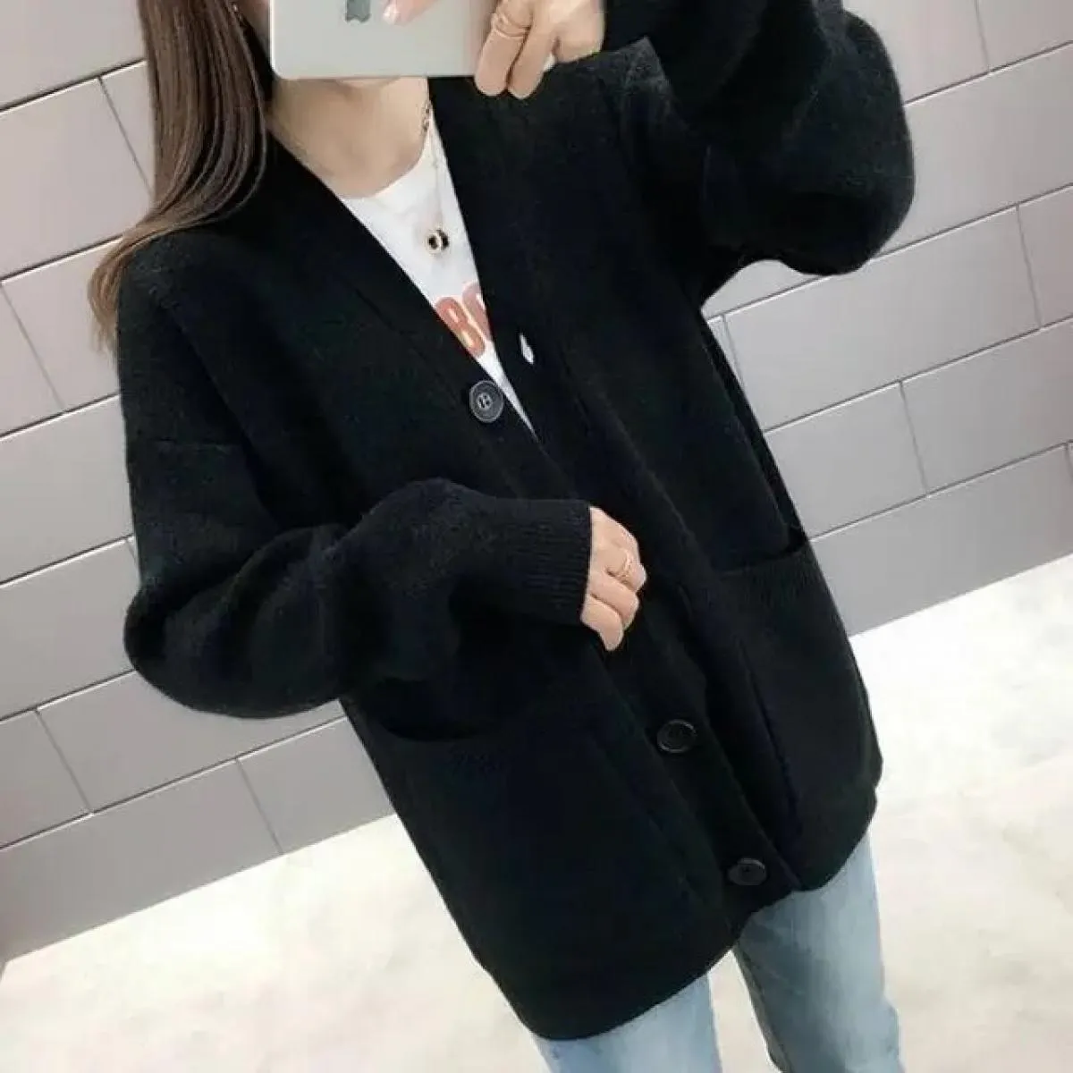 Cappotto maglione Abbigliamento donna 2023 Primavera e autunno Nuovo cardigan lavorato a maglia in tinta unita sciolto